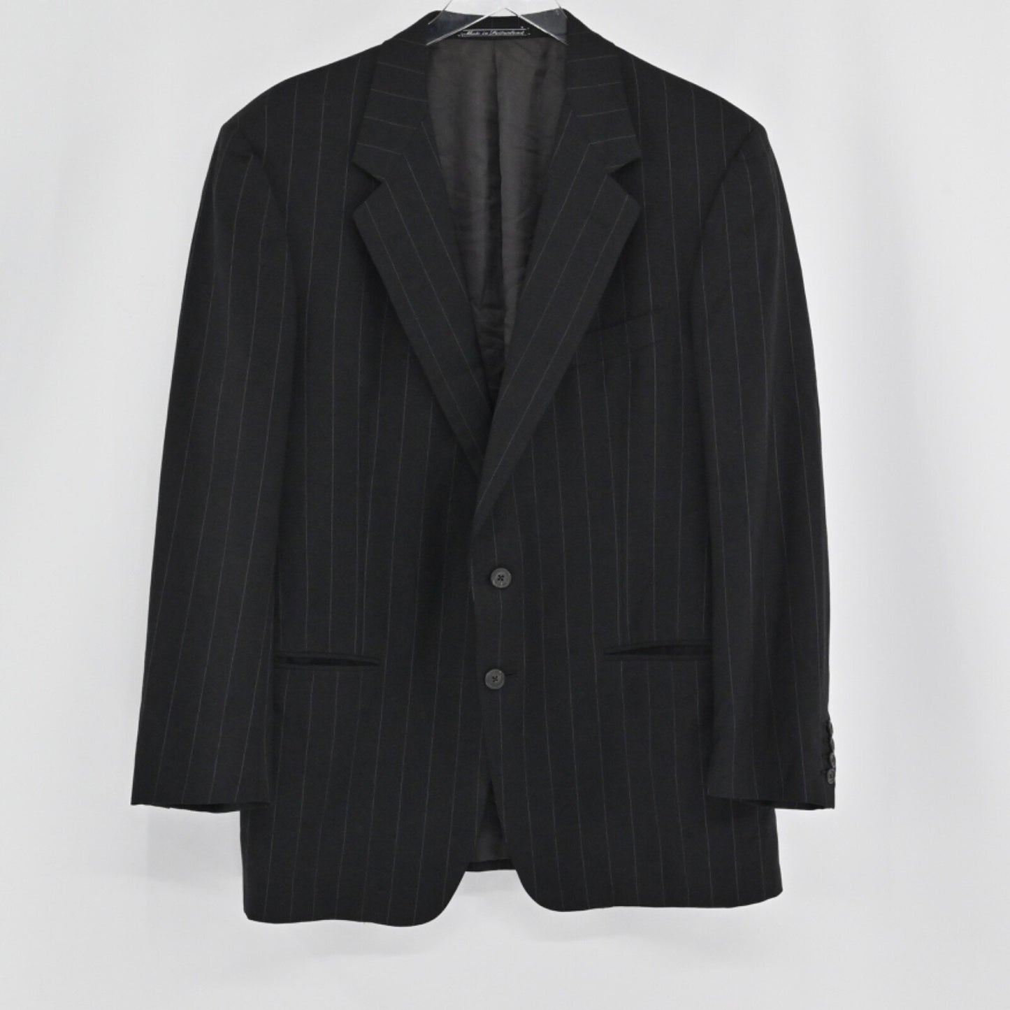 Vtg ERMENEGILDO ZEGNA Mens Pinstripe Blazer Size 46 Black Fine Worsted Wool 90s
