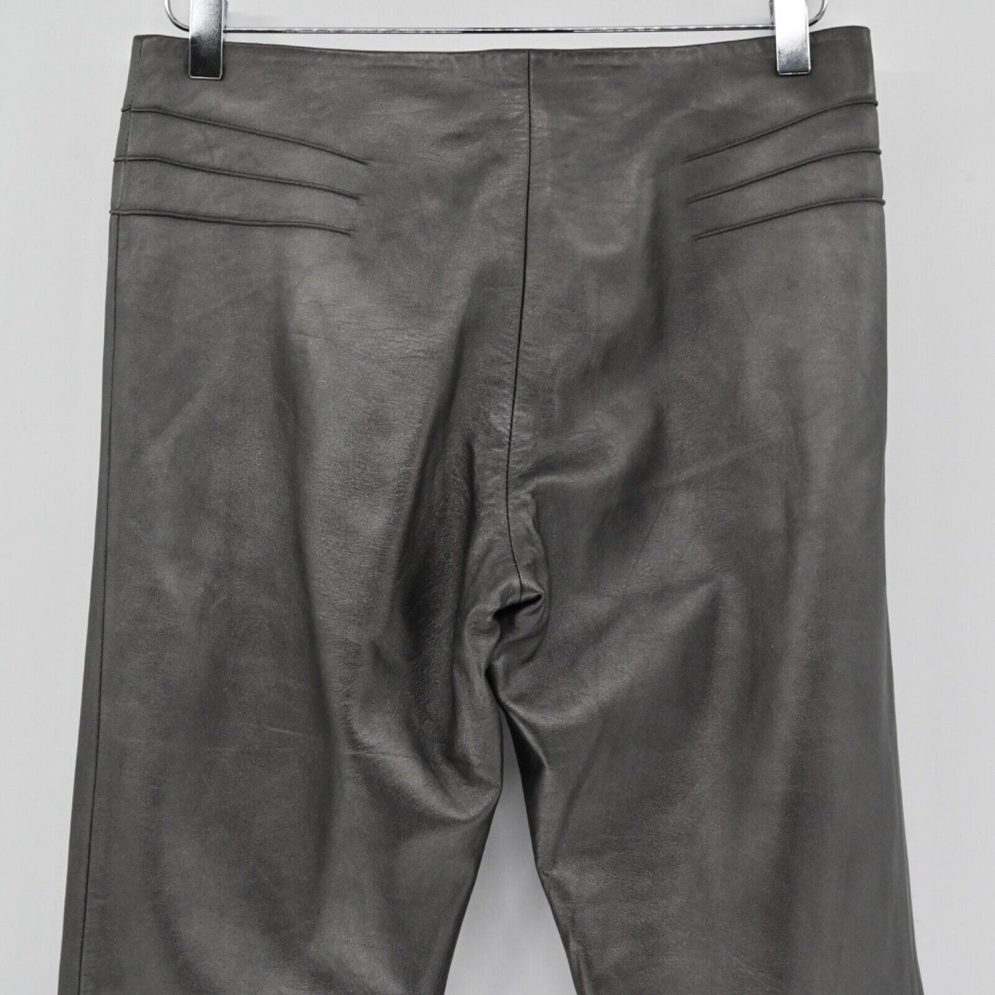 Vtg CACHE Pants Womens Size 4 Gray 100% Lamb Leather Mid Rise Bootcut Retro 00s