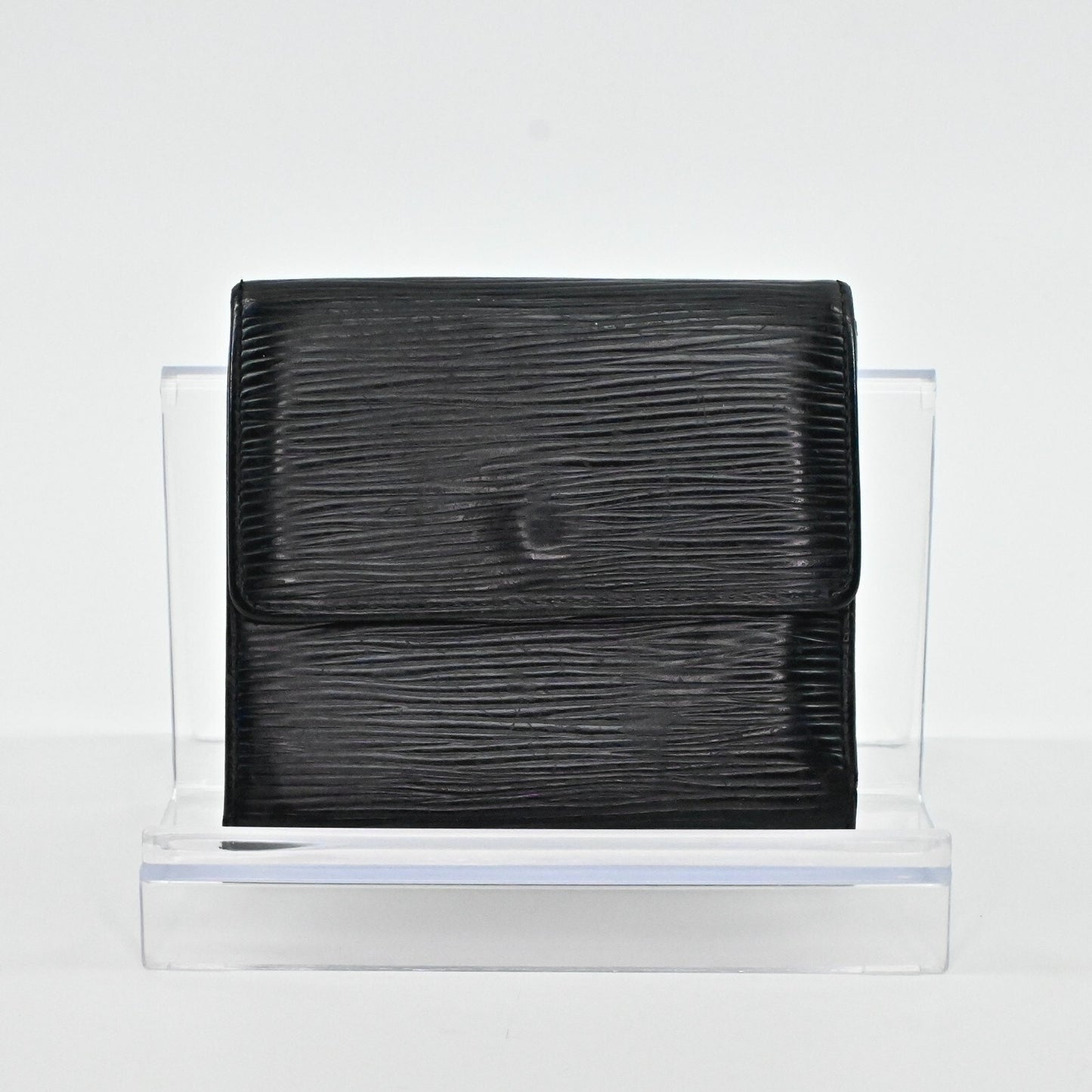 Vtg LOUIS VUITTON Wallet Epi Leather Elsie Black Leather Small Billfold LV Logo