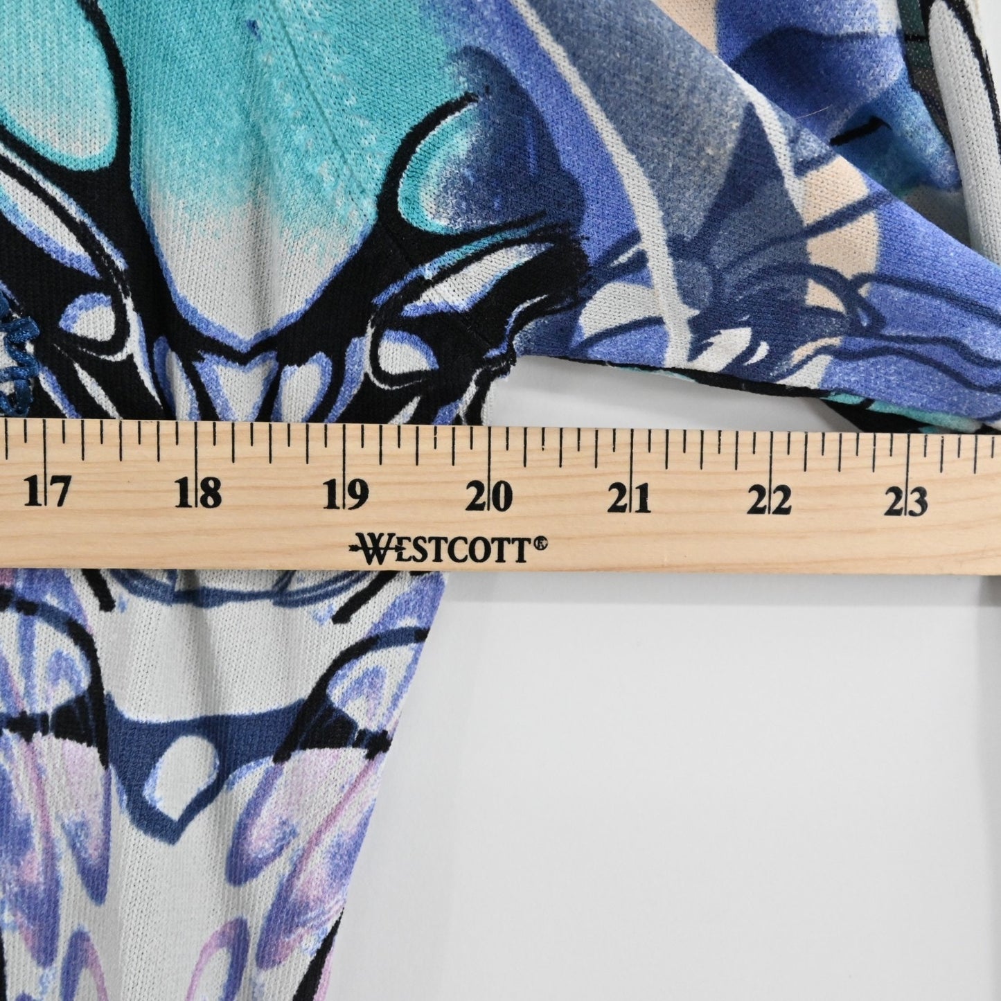 Alberto Makali Womens Ruffle Sequin Sweater Size L Blue Floral Art To Wear Bold
