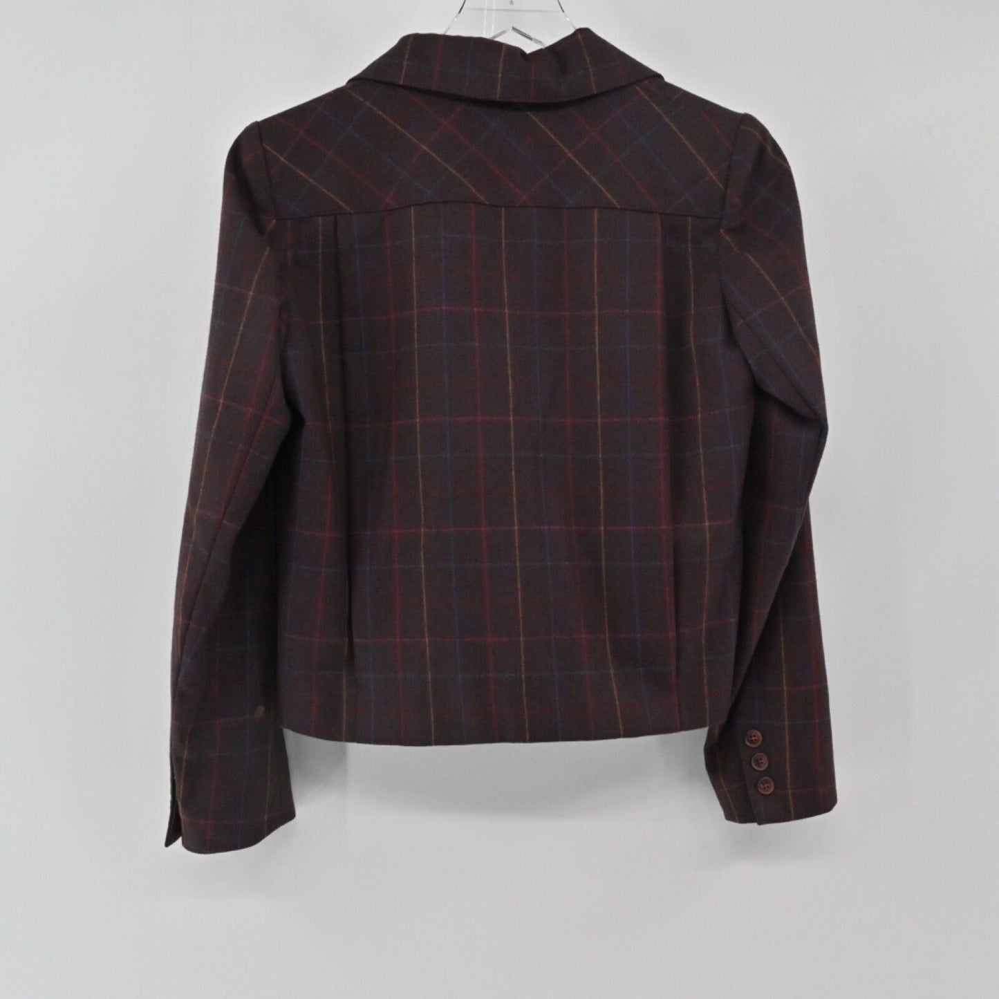 Vtg CARLISLE Blazer Womens Sz 6 Purple Windowpane Plaid Crop Double Breasted 80s