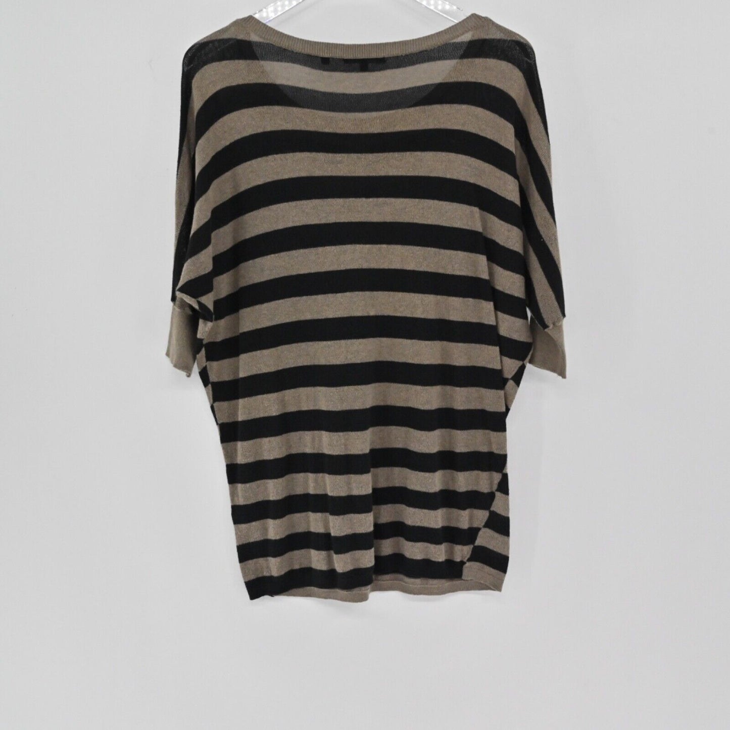 VINCE Top Womens Size S Brown Black Stripe Cotton Sweater Dolman Half Sleeve