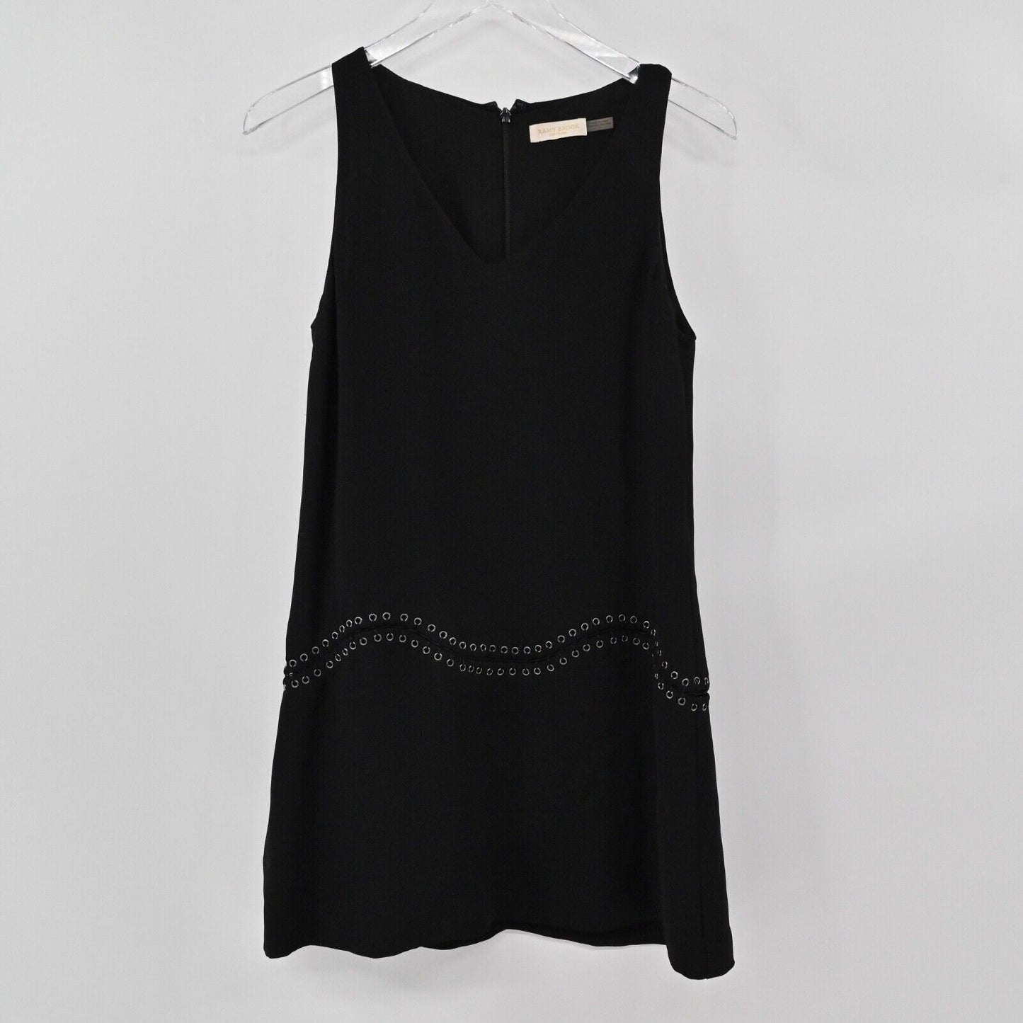 RAMY BROOK Dress Sz 2 Black Grommet Lace Up Drop Waist V Neck Shift Sleeveless