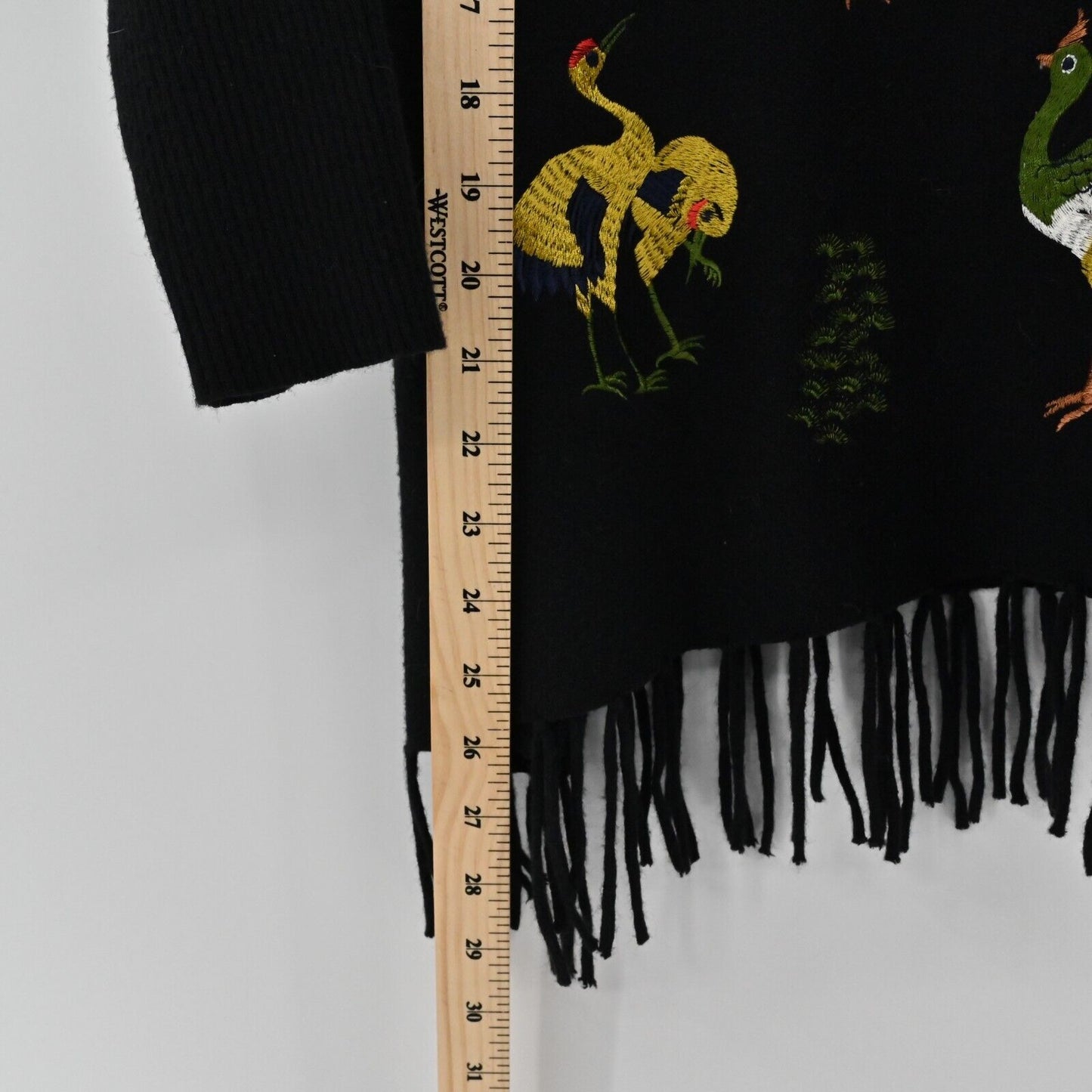 KEYINGYI Sweater Womens One Size Bird Motif Embroidered Cashmere Fringe Turkey