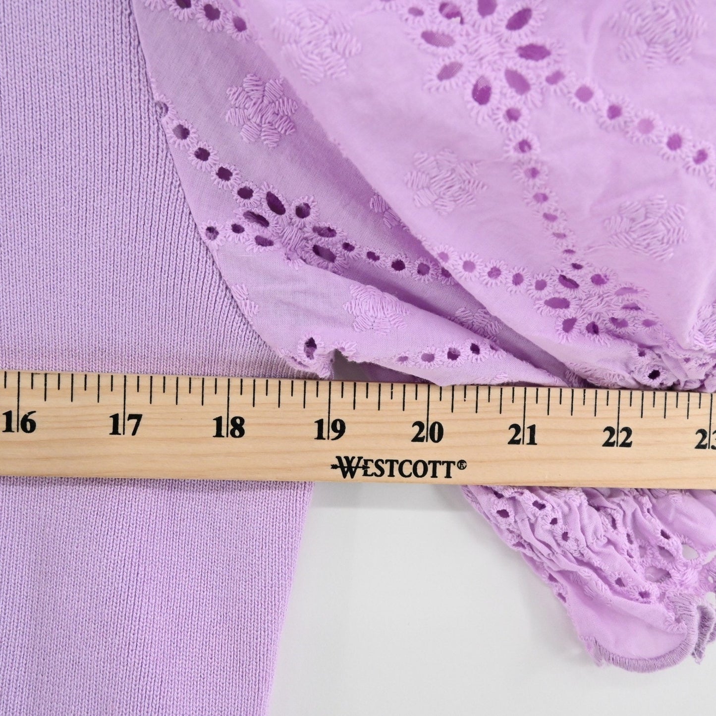 English Factory Womens Eyelet Mixed Media Knit Top Size S Lilac Puff Sleeve