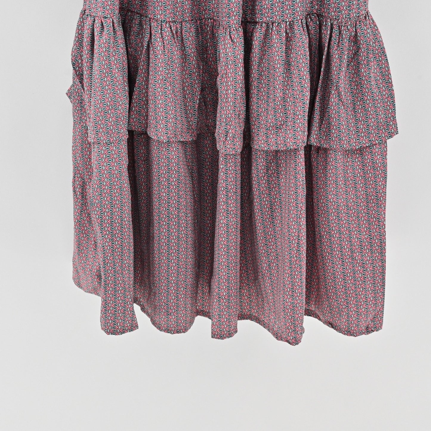 PERRY WALKER COLLECTIVE Cornelia Midi Dress Size M Pink Floral Silk Peasant Boho