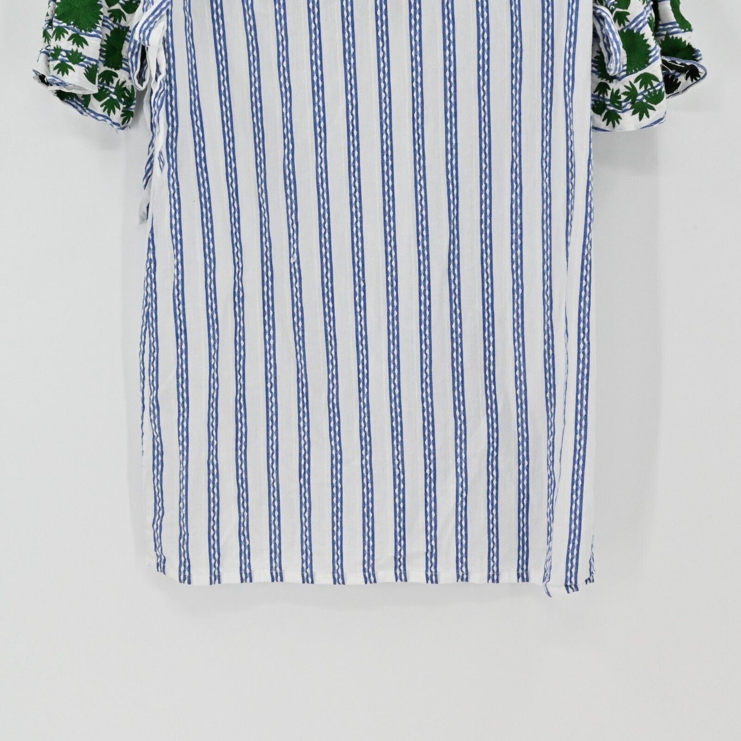 RUNGOLEE Dress Womens Sz XS Blue Green Striped Mini Embroidered Boho Cottagecore