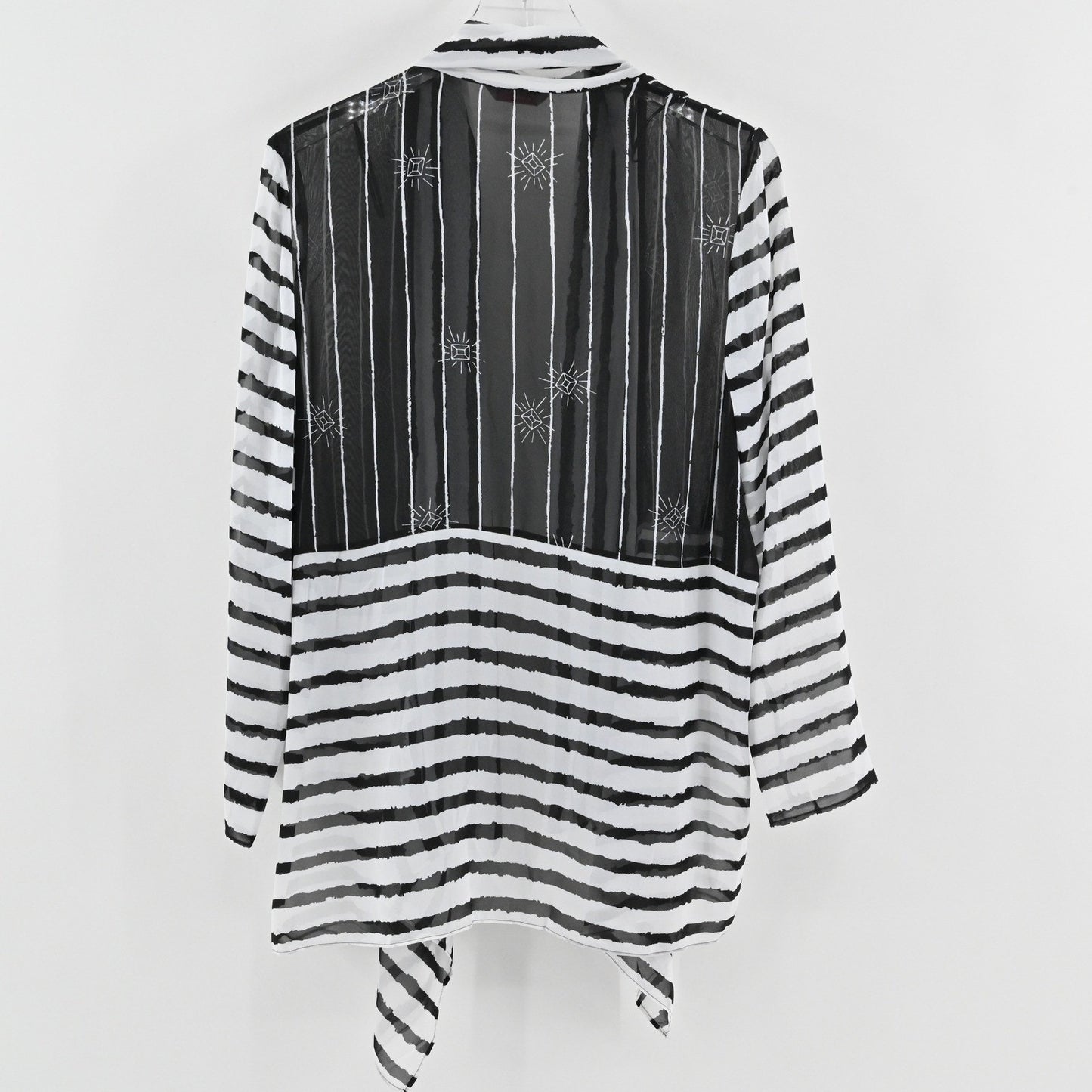 Zandra Rhodes Striped Sheer Duster Cardigan Size S Black White Kimono Festival