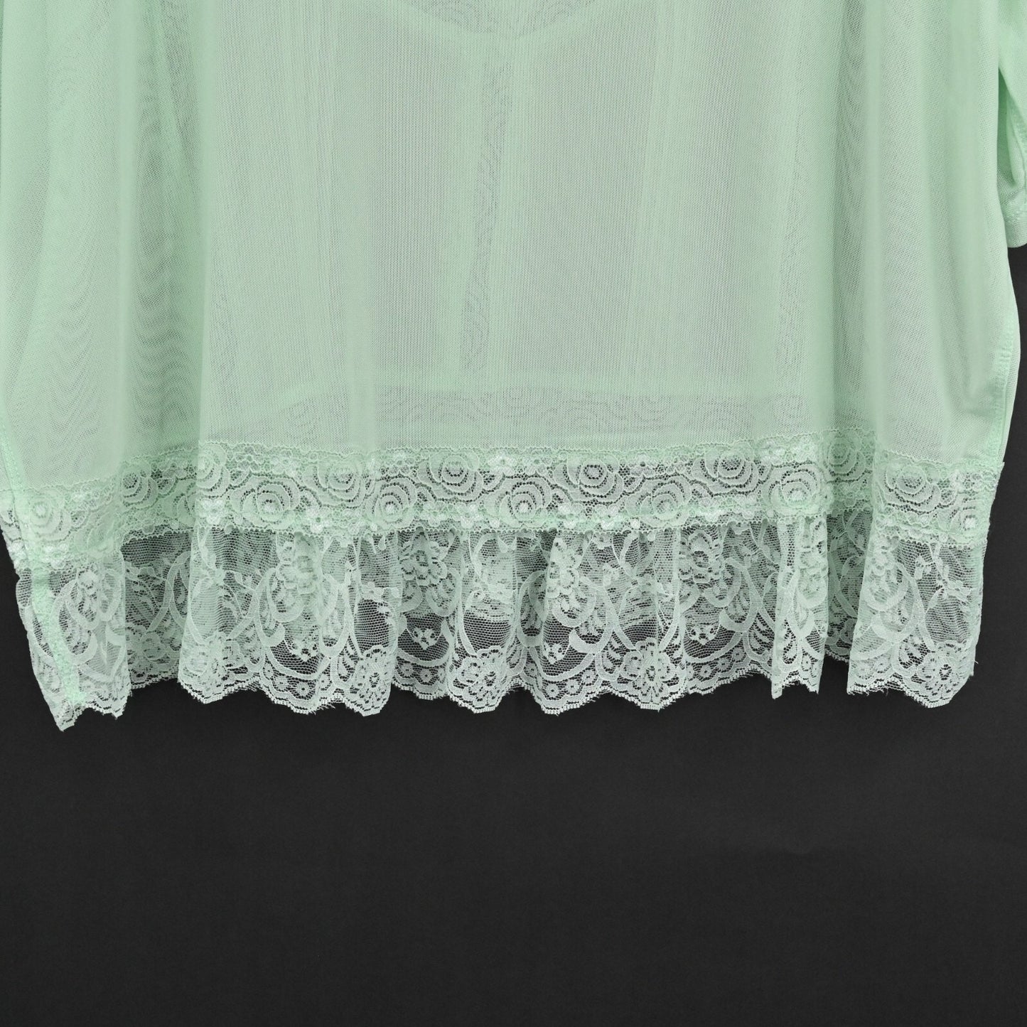 ANTHROPOLOGIE Green Lace Trim Top Womens Size L Dolan Sheer Oversize Boho Blouse