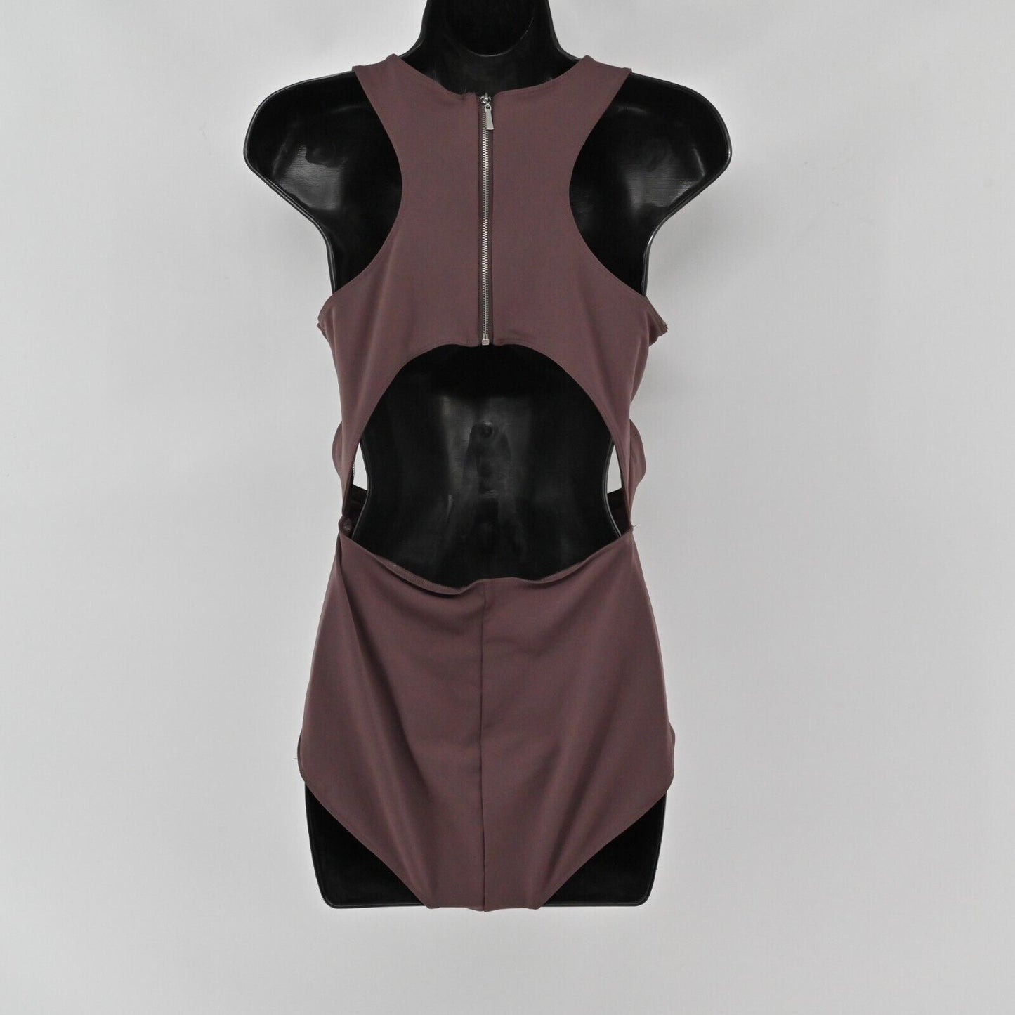 FREE PEOPLE Bodysuit Womens Size M Maroon Cutout Side Round Neck Movement Zip