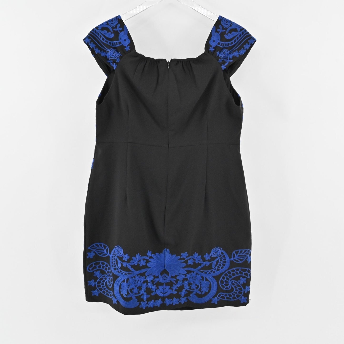 Anthropologie Dress Size 10 Betina Embroidered Black Cobalt Blue Mini Foxiedox