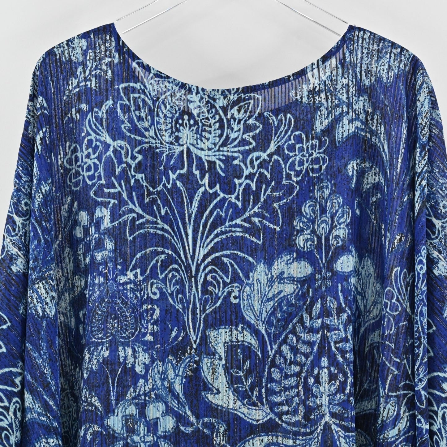 Bob Mackie Womens Kaftan Blue Top Size 3X Metallic Floral Wearable Art Flowy NEW