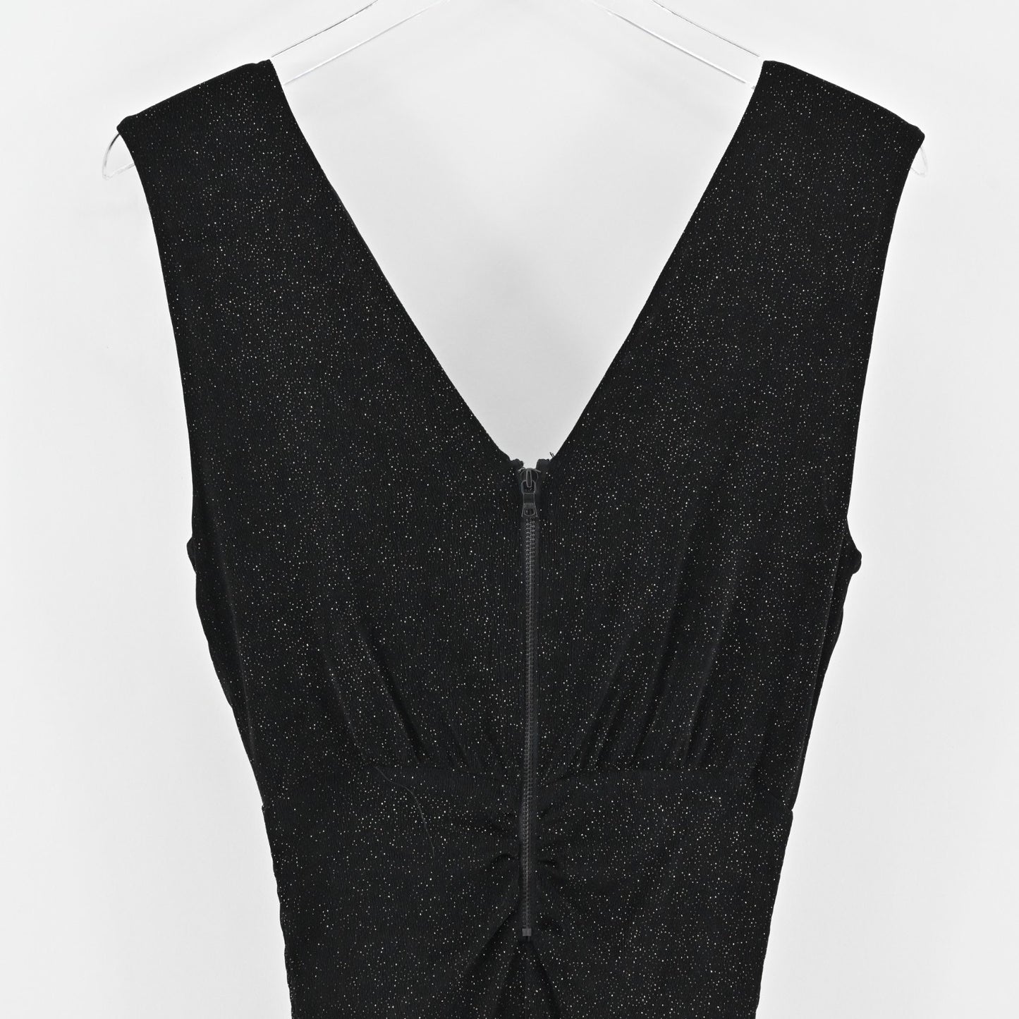 ALICE OLIVIA Ruched Bodycon Dress Size S Black Gold Shimmer Sleeveless V Neck