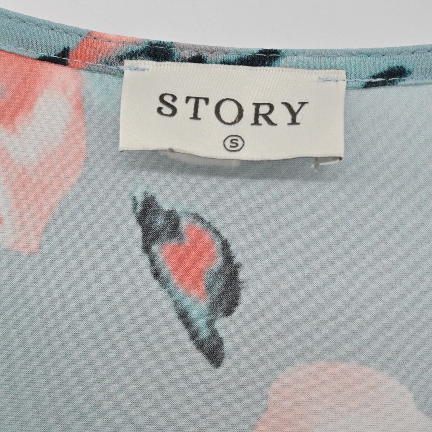 STORY Dress Womens Size S Blue Coral Summer Floral Maxi Hi Low Stretch Comfort