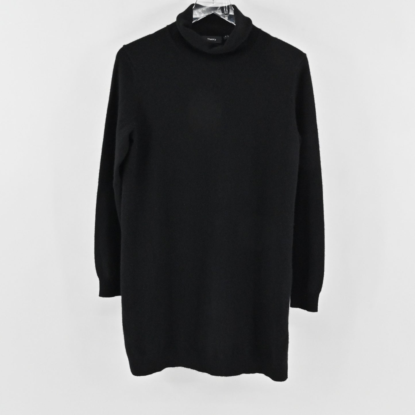 Theory Womens Beninaty Black Cashmere Sweater Size M Longline Tunic Turtleneck