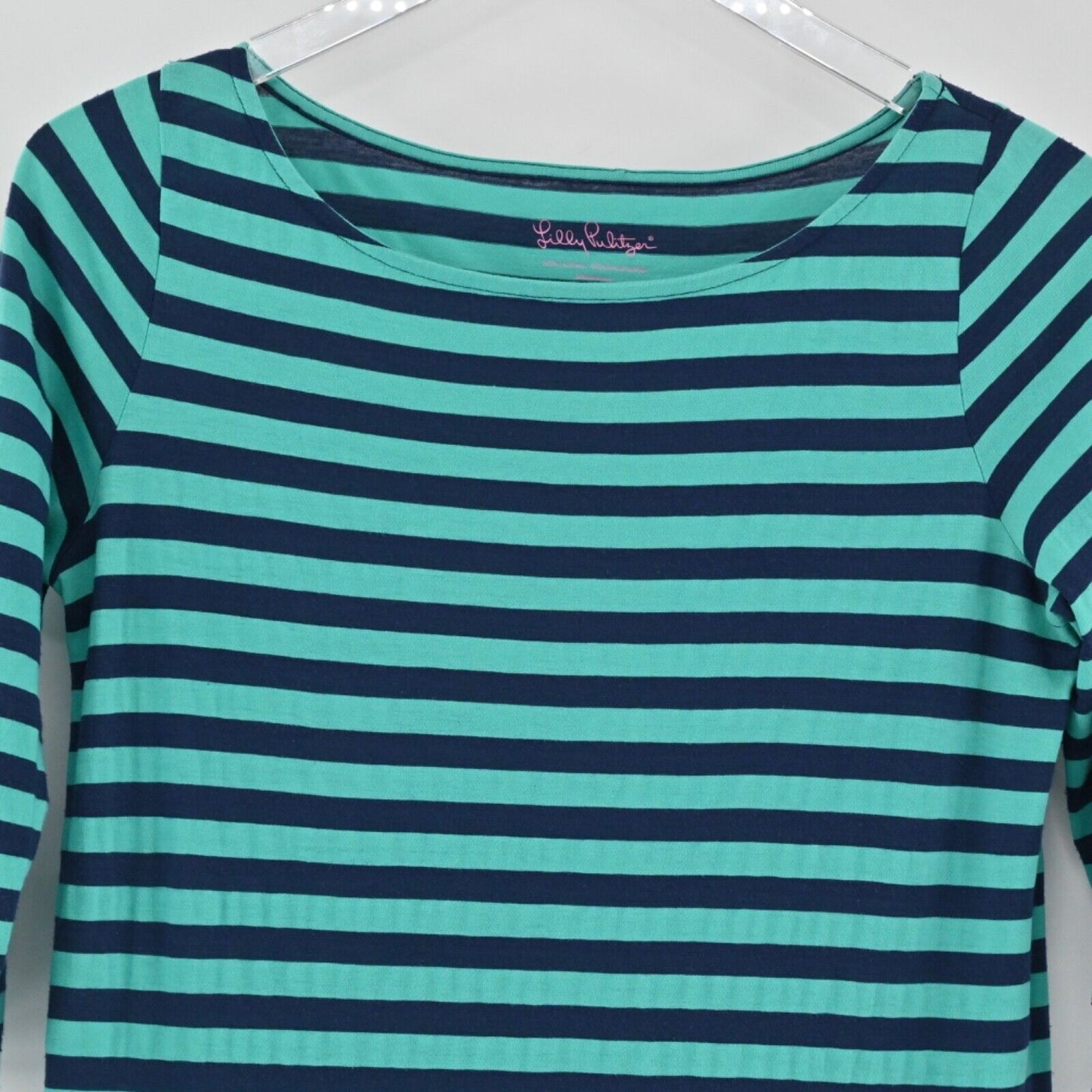 LILLY PULITZER Dress Womens Sz XS Blue Stripe Cassie Boat Neck 3/4 Sleeve Cotton