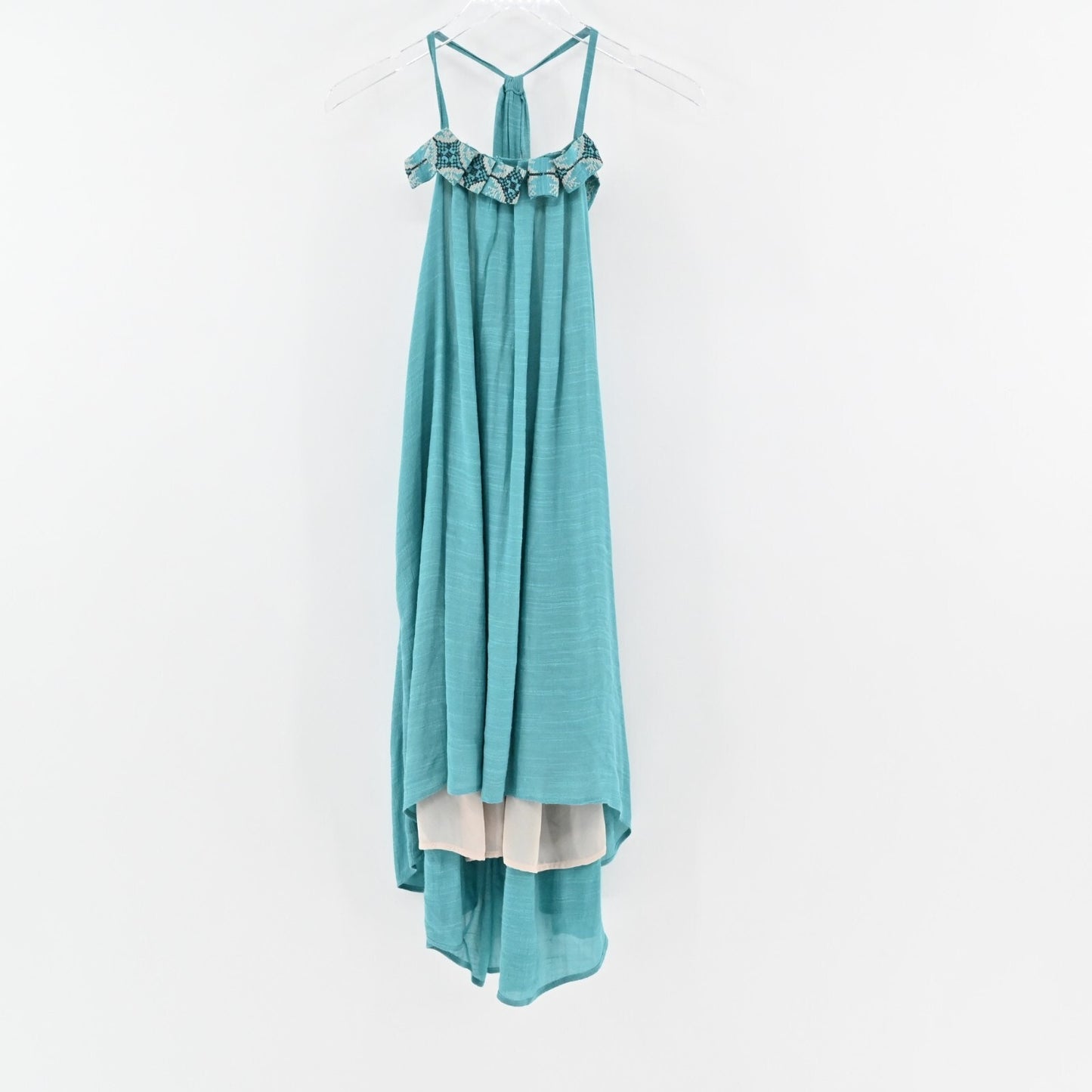 KAREN ZAMBOS Dress Size M Blue Sleeveless Embroidered Detail Open Back Relaxed