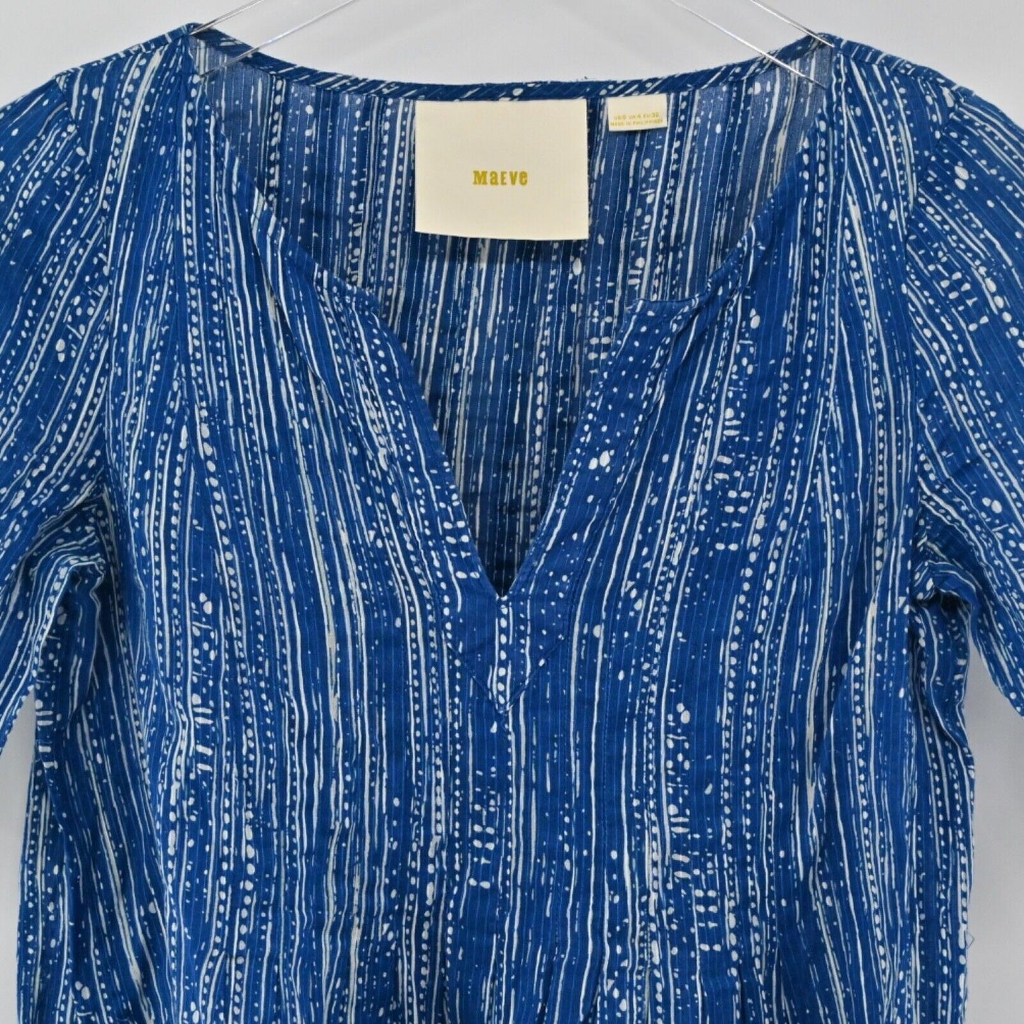 ANTHROPOLOGIE Top Womens Size 0 MAEVE Blue Stripe 100% Cotton Orchid Island Boho