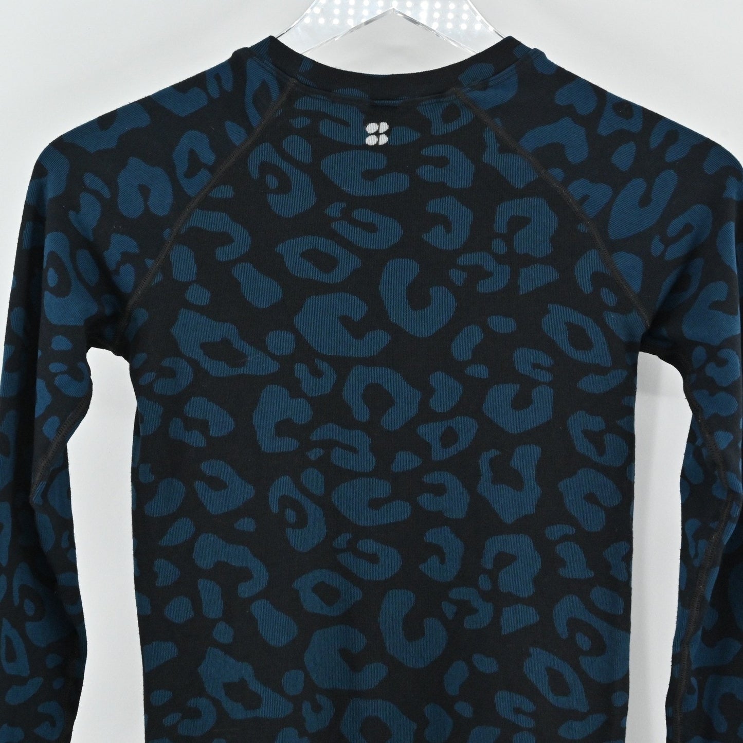 SWEATY BETTY Glisten Seamless Long Sleeve Top Size XS Blue Black Animal Athletic