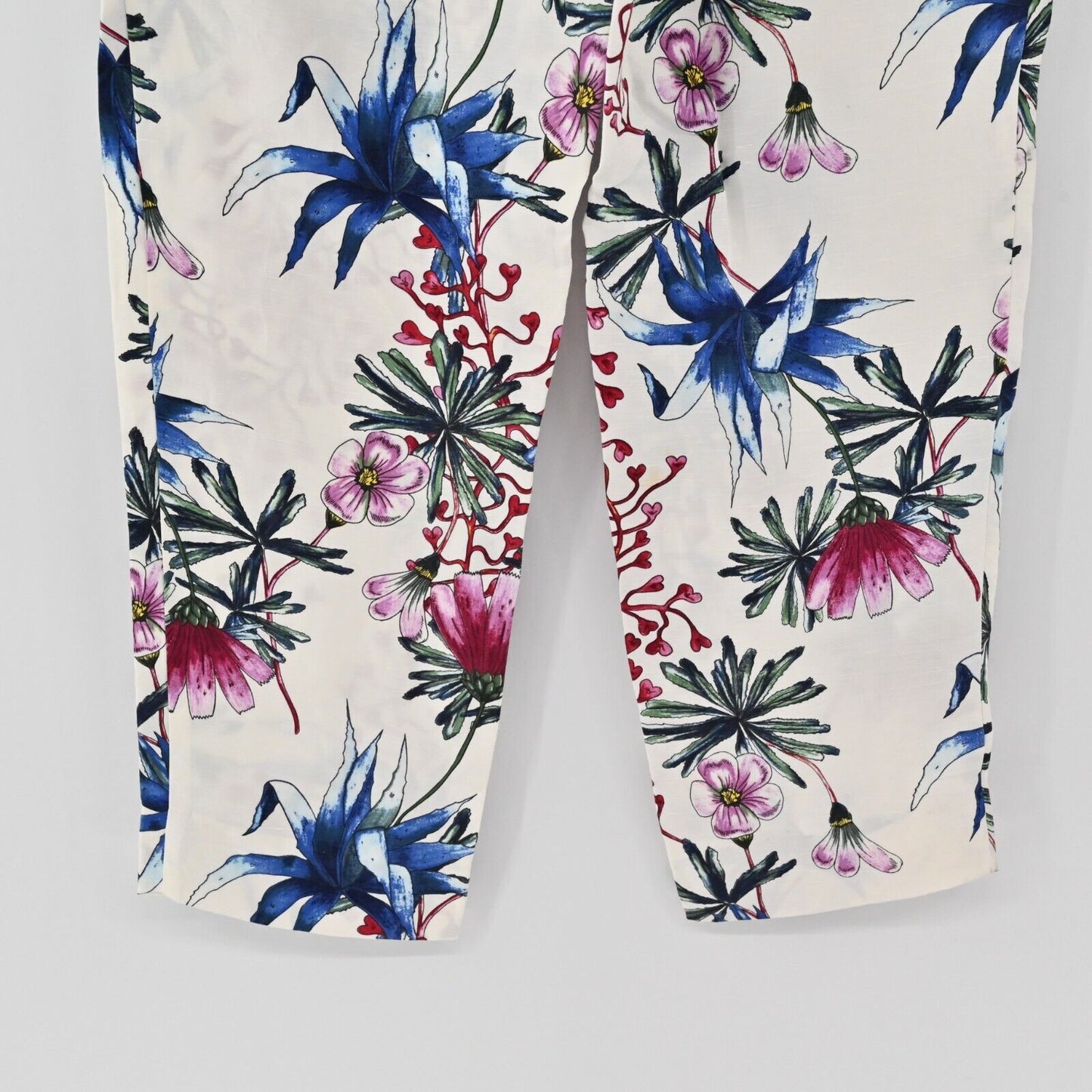 MAJE Pants Womens Sz S Paolo Floral Print Straight Leg Silk Linen Tropical FLAW