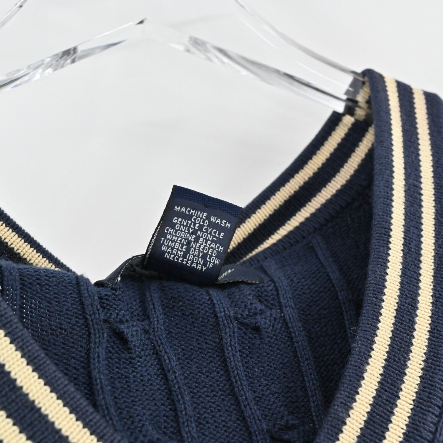 BROOKS BROTHERS Sweater Mens Size L Navy Blue Cable Knit VNeck Sleeveless Vest