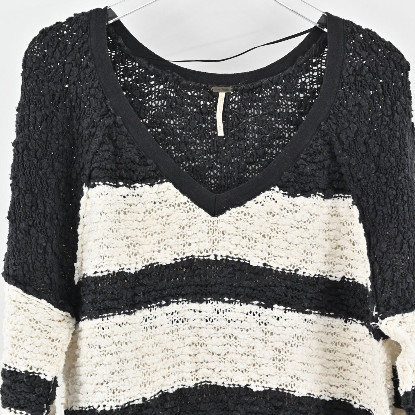 FREE PEOPLE Sweater Womens Size M Songbird Knit VNeck Rugby Stripe Oversized
