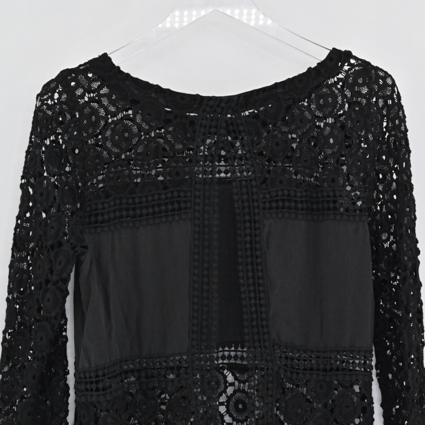 JOHNNY WAS Top Womens Size S Silk Crochet Black Tulip Back 4 LOVE AND LIBERTY