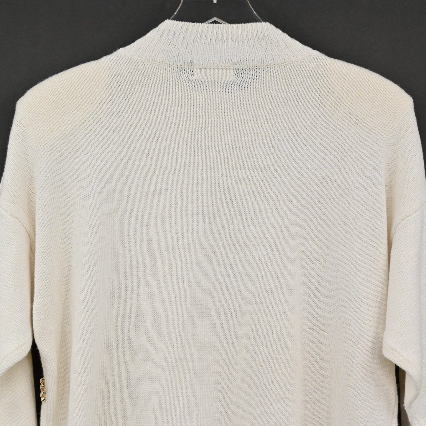 Vtg 80s Womens Gold Beaded Sweater Sz M Cream Victoria Jones Knit Fleur De Lis