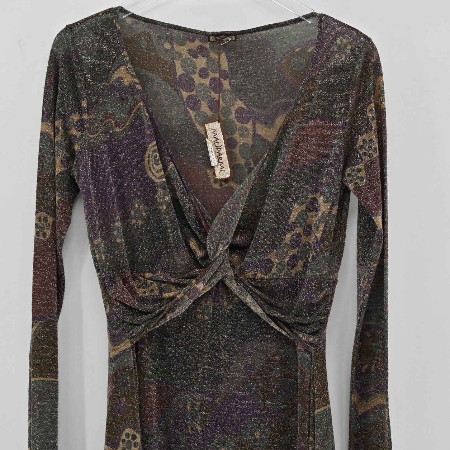 MALIPARMI Dress Womens Sz 46 US M Abito Jersey Wool Metallic Abstract Multi NEW