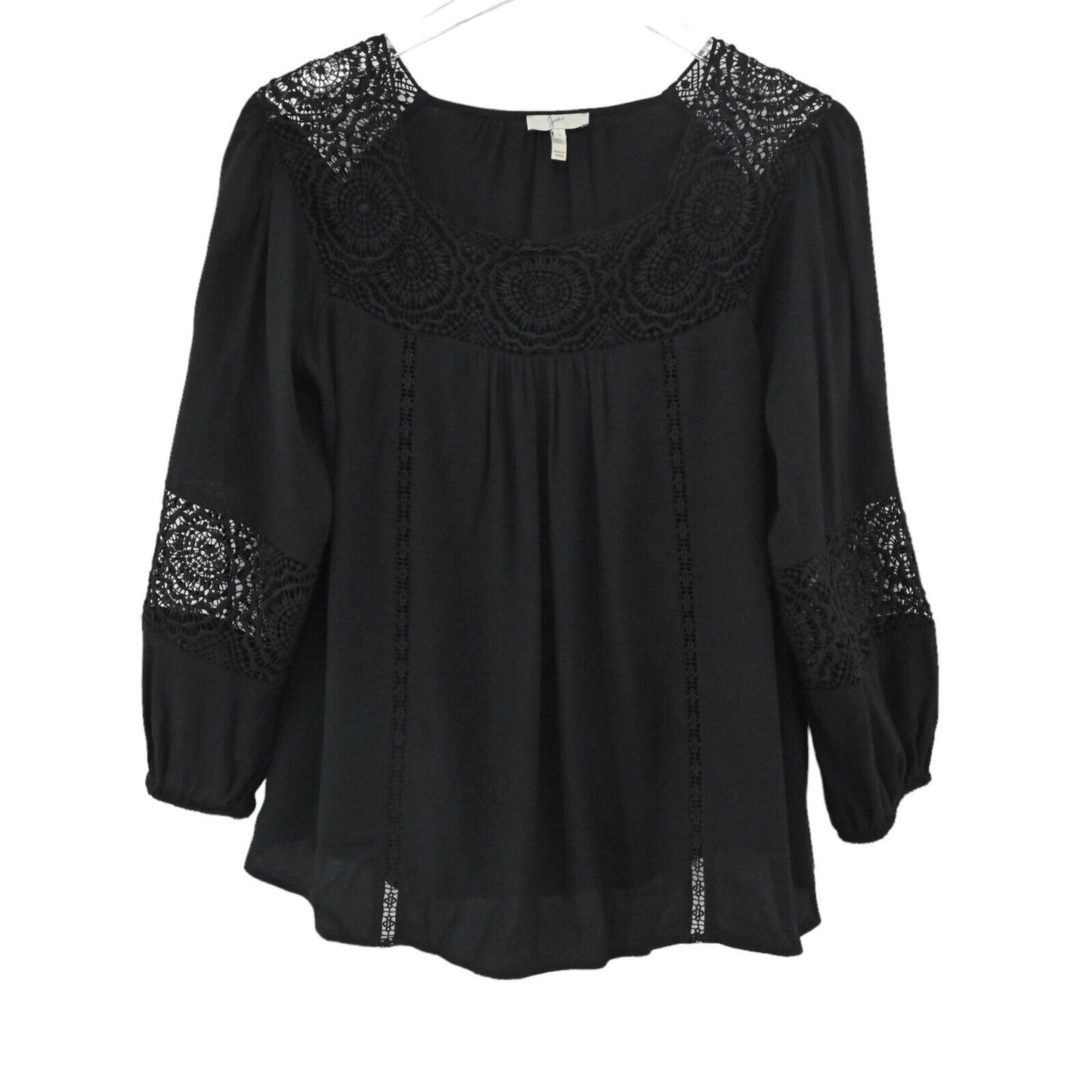 JOIE Top Womens Size S Black Bellange Floral Crochet Lace Inset Balloon Sleeve
