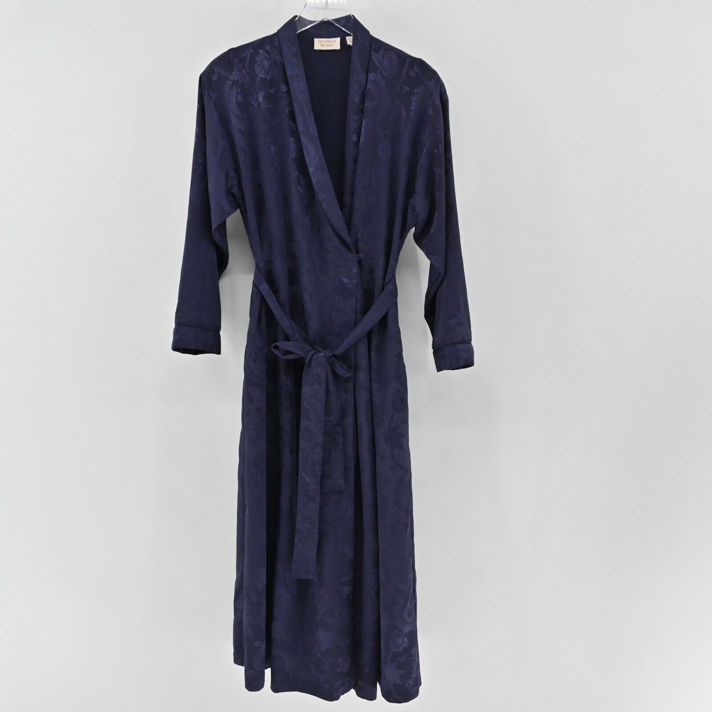 Vtg VICTORIAS SECRET Robe Womens Sz S Gold Label Long Purple Damask Floral Satin