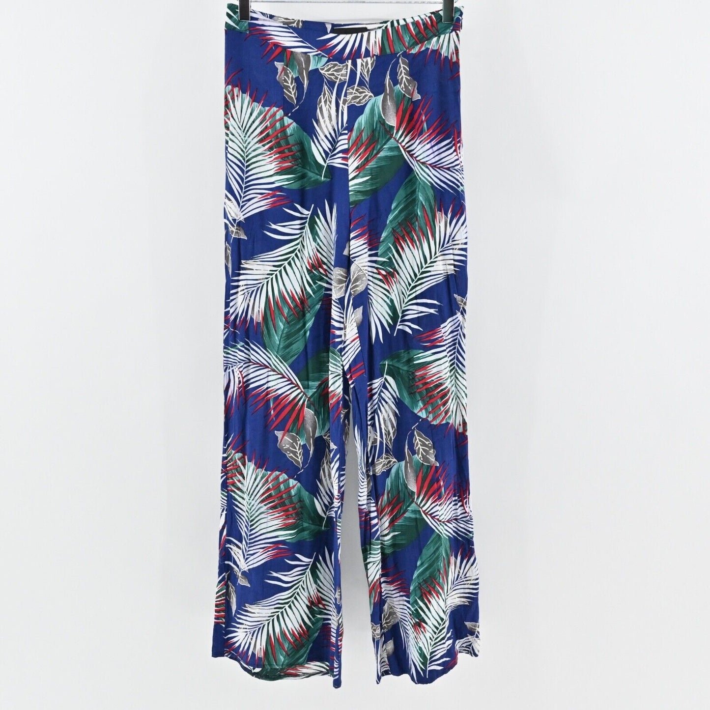 THE SANG Pants Womens Size M Blue Tropical Print High Rise Wide Leg Beach Boho