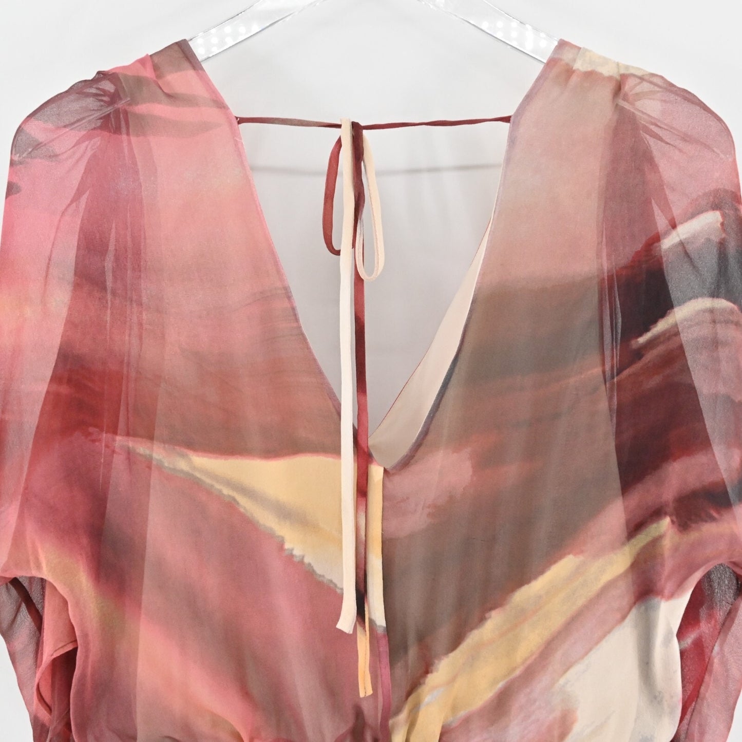 ALICE OLIVIA Womens Silk Peplum TopSize S Fairy Whimsical Pink Brown Blouse