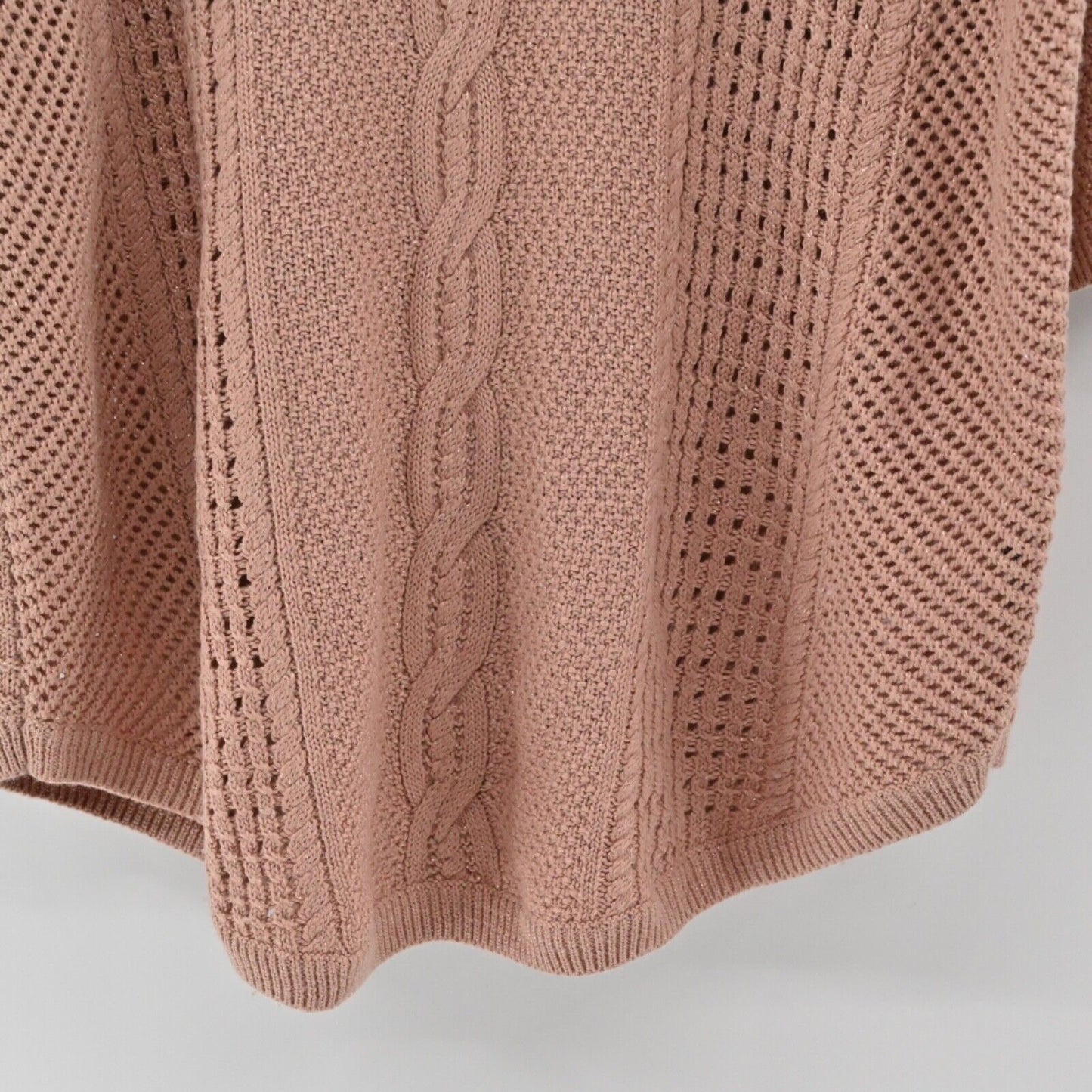 TORRID Sweater Women Sz 3X Pink Metallic Wool Blend Cable Knit Dolman 3/4 Sleeve