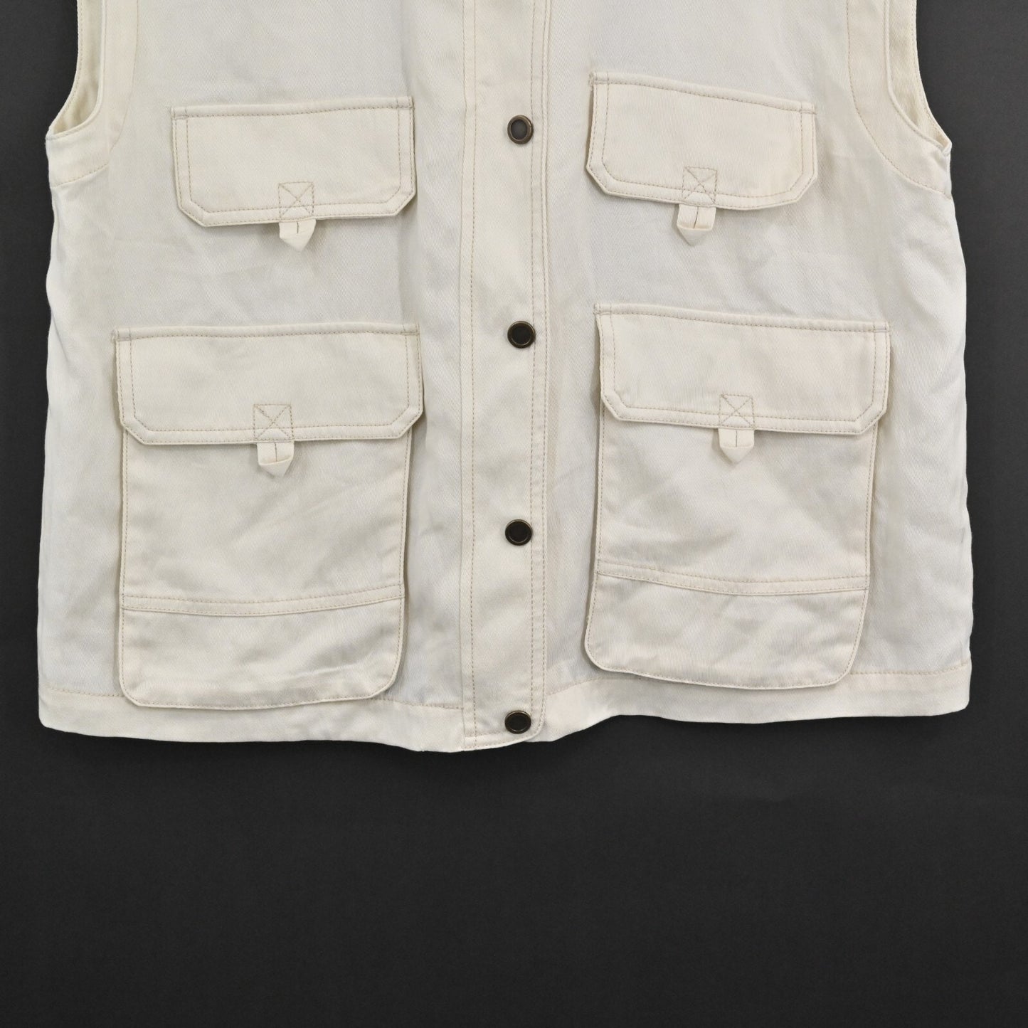 ANTHROPOLOGIE Sleeveless Jacket Womens Size M Ivory Utility Button Safari Vest