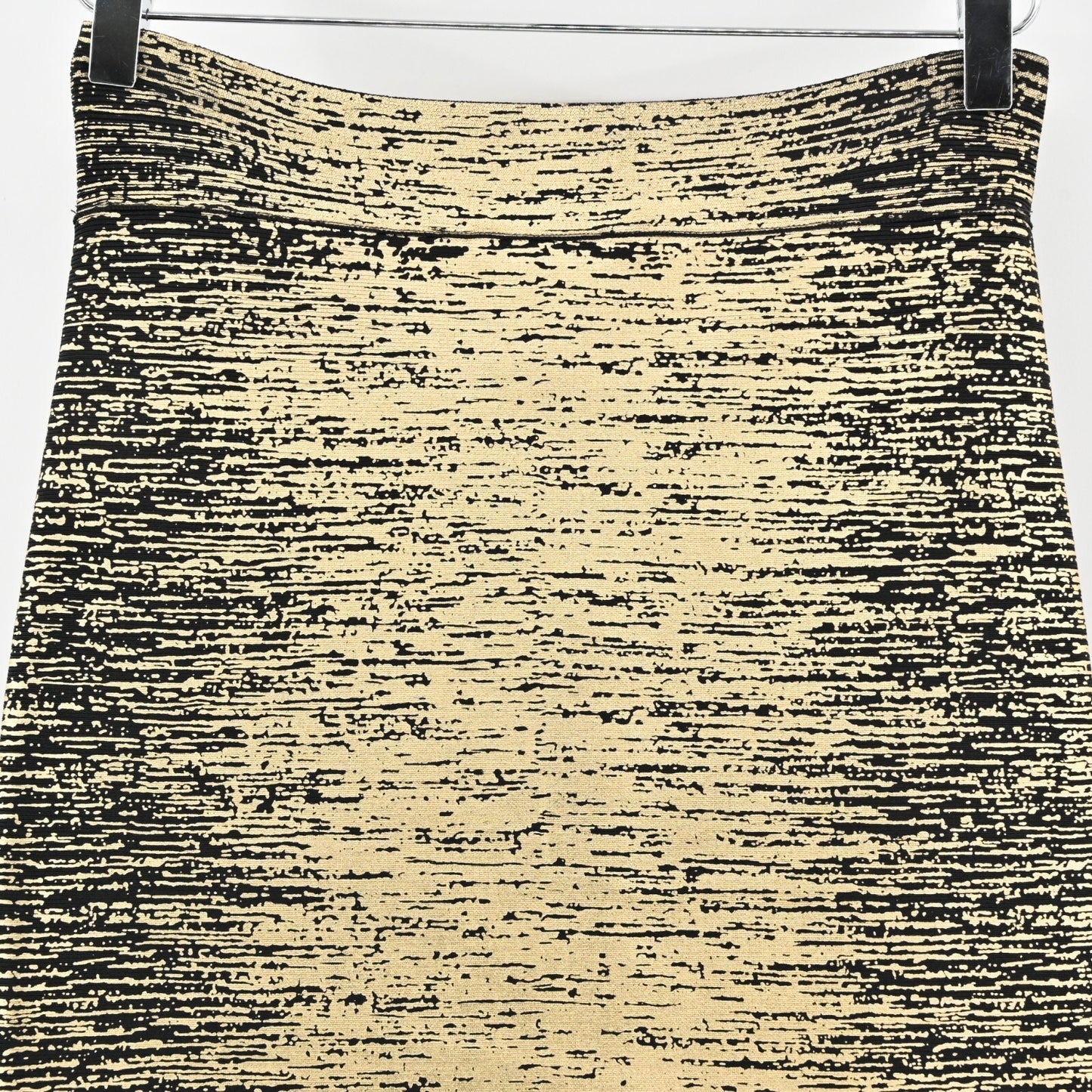BCBG MAXAZRIA Skirt Size M Silvie Bandage Metallic Foil Print Gold Black Combo