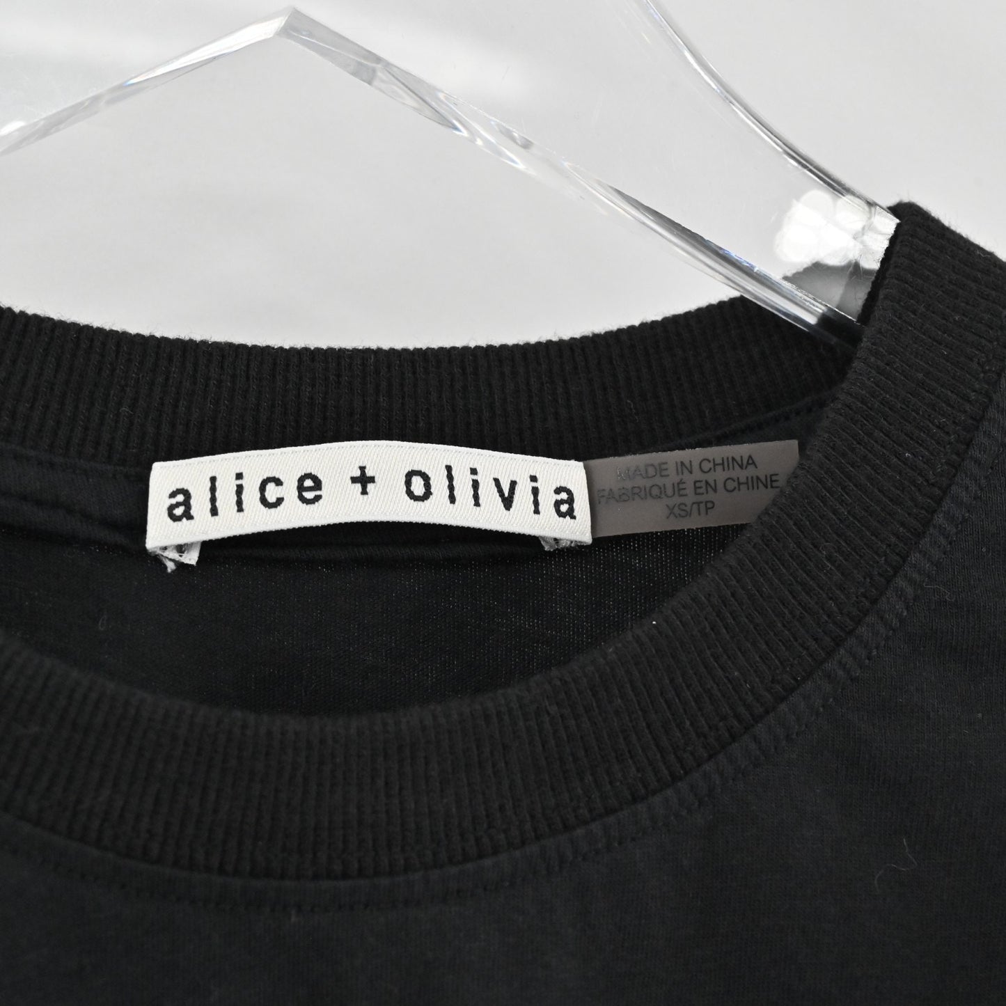 Alice Olivia Womens Garner Top Size XS Boxy Organza Sleeve Tee Black Blouse