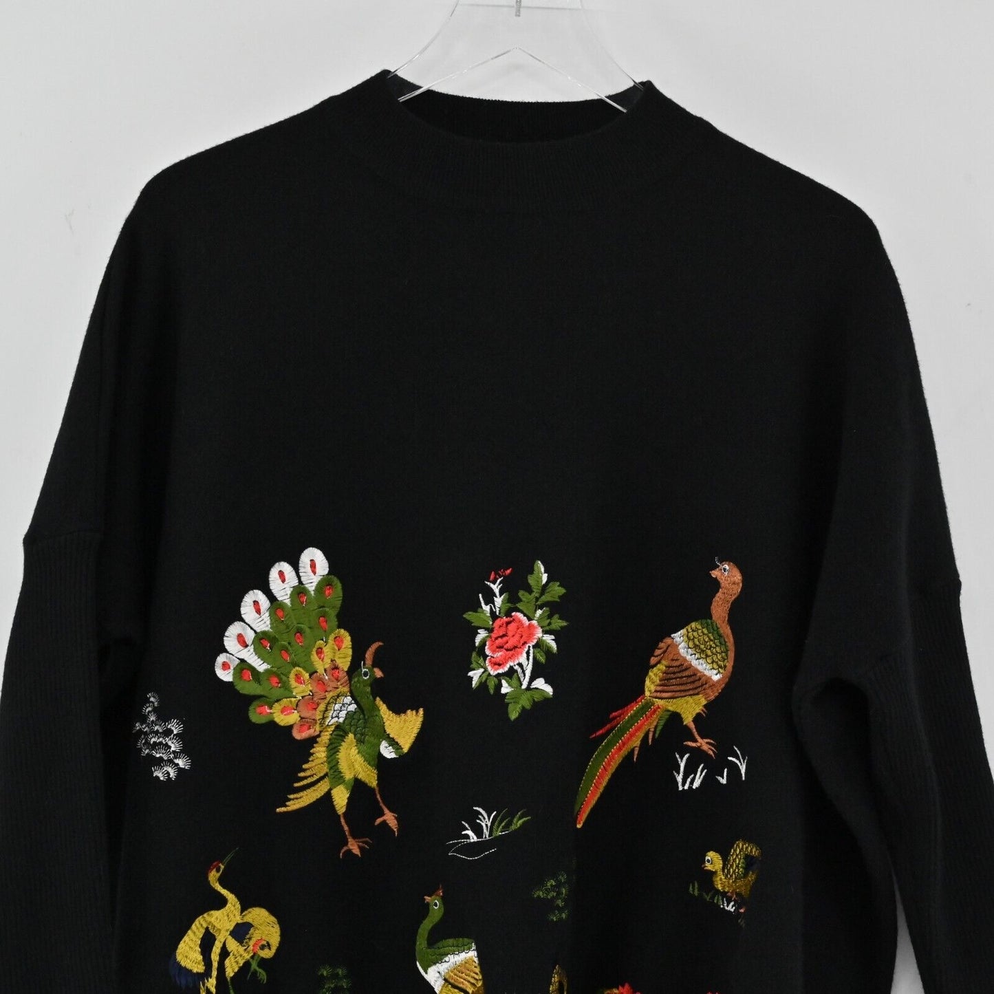 KEYINGYI Sweater Womens One Size Bird Motif Embroidered Cashmere Fringe Turkey