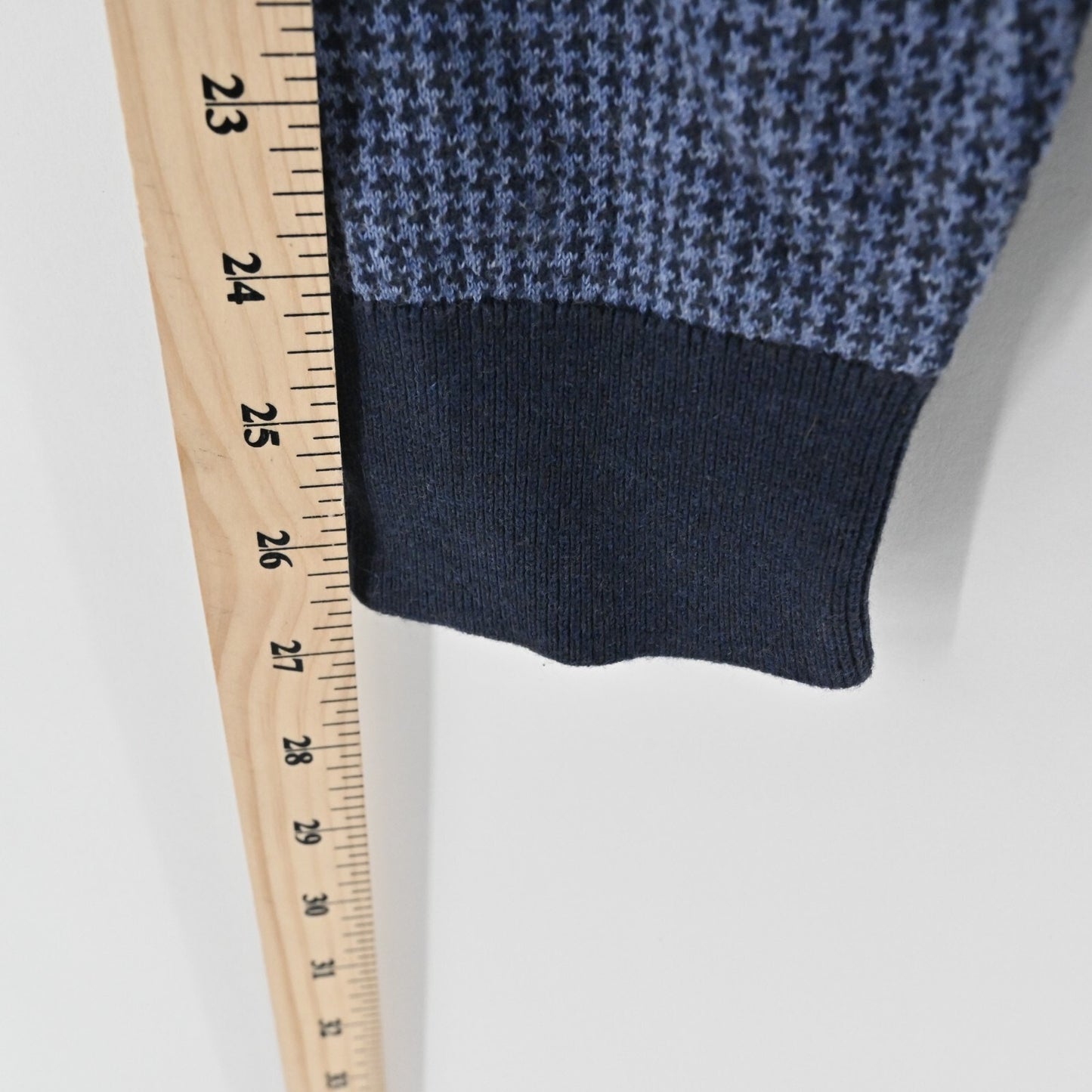 BROOKS BROTHERS Mens Cashmere Sweater Sz L Blue Houndstooth Cotton 1/4 Zip Mock