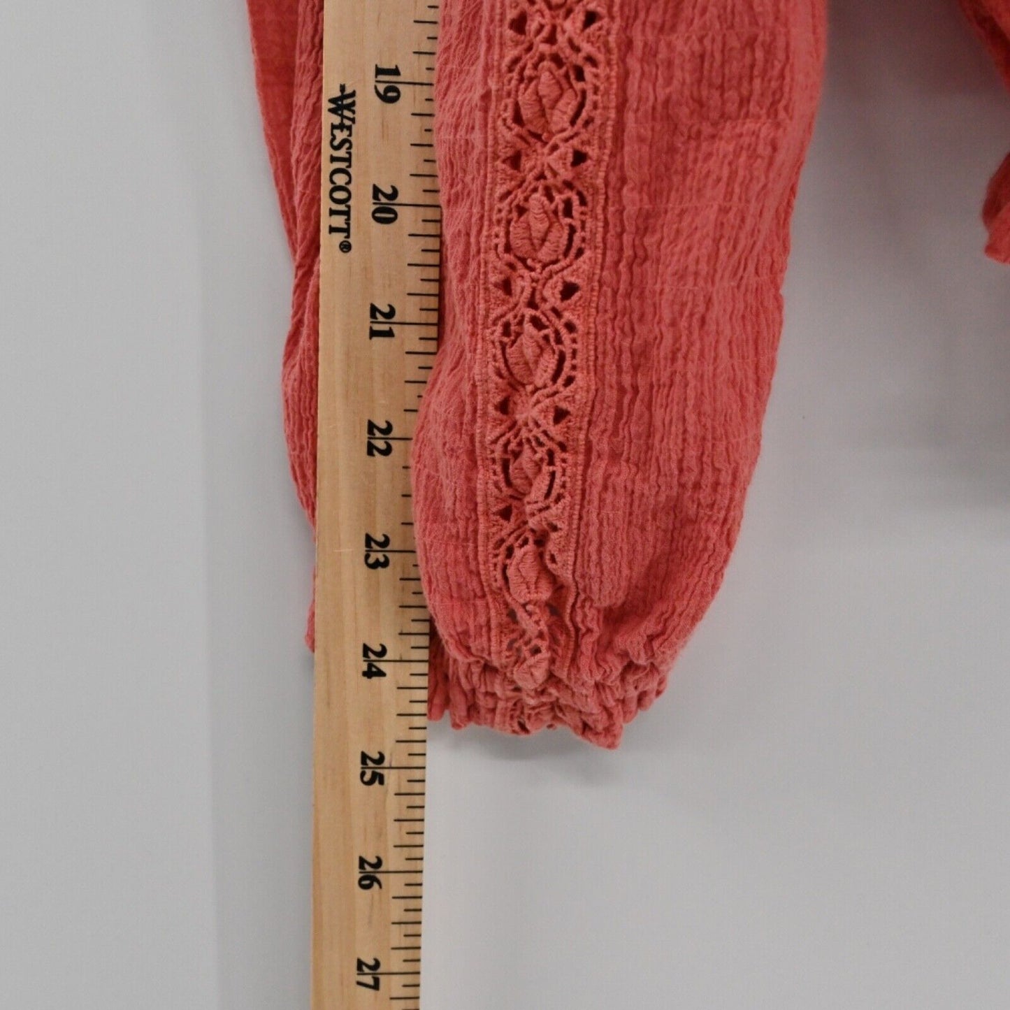 FREE PEOPLE Top Womens Sz XS Coral Cotton Embroidered Floral Crochet Lace Maria