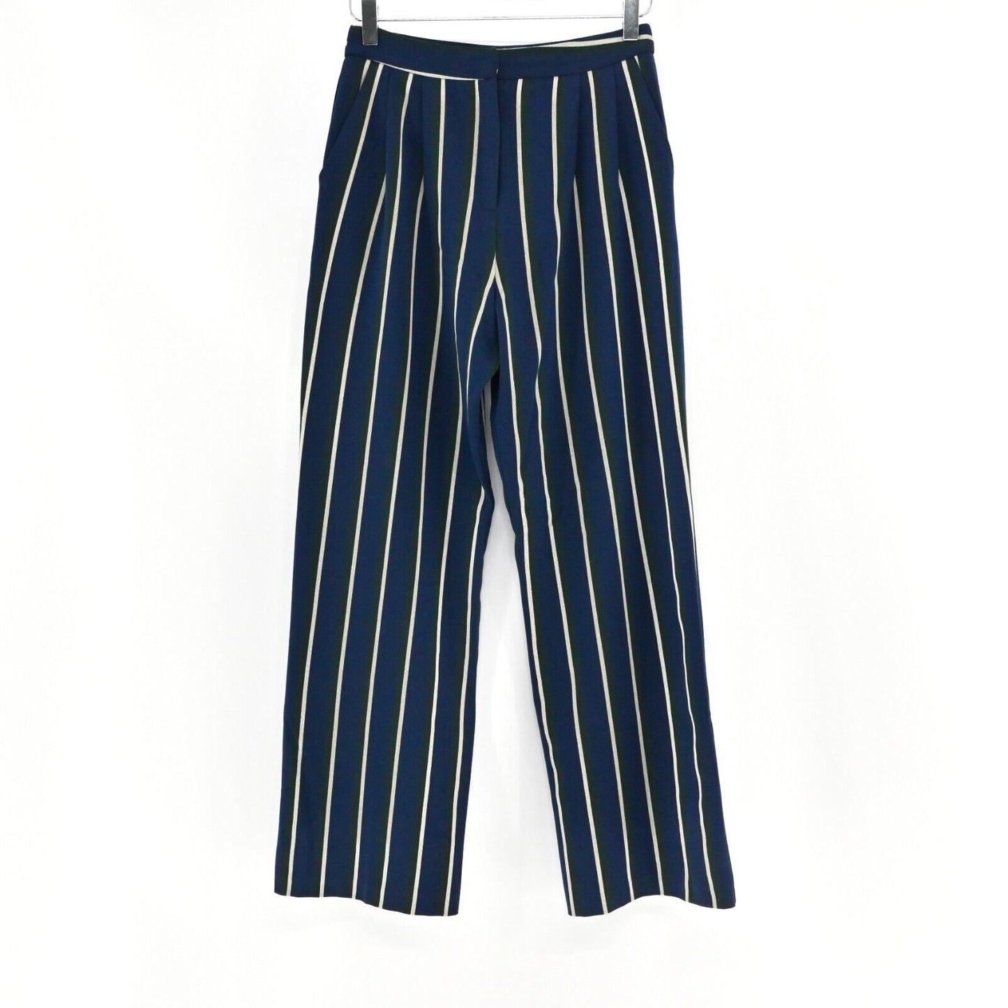 ASOS Pants Womens Size 4 Pleated Trouser Blue Green Stripe High Rise Academia