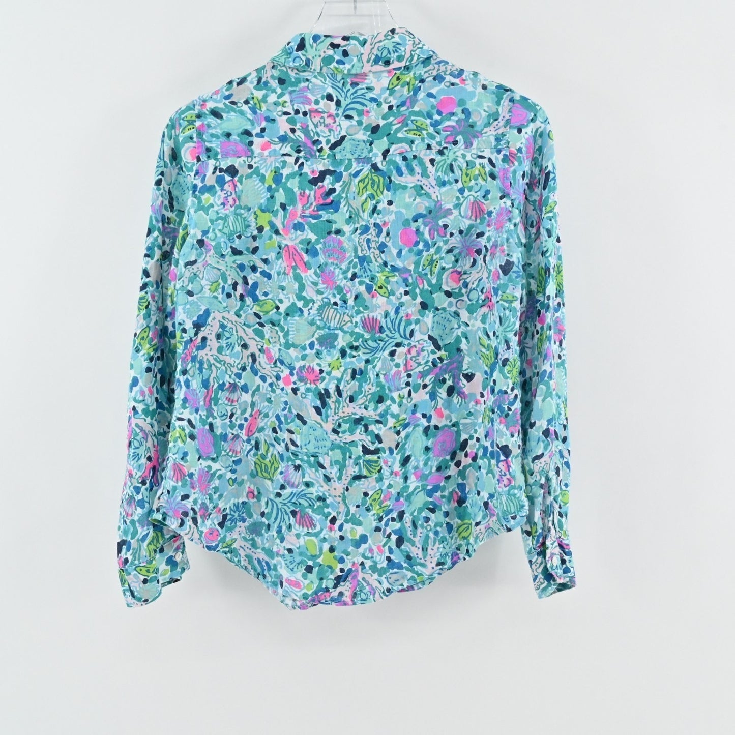 Lilly Pulitzer Sea View Linen Button Down Top Size XS Multi Dive Bar Button Blue