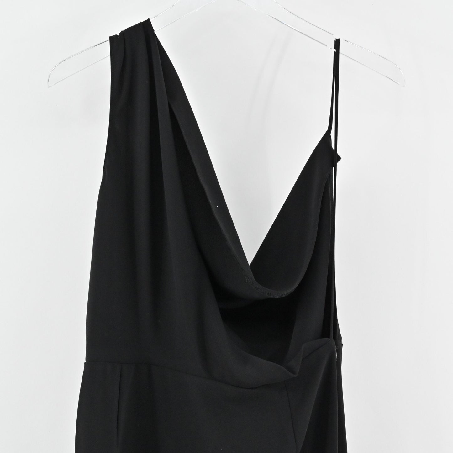AMANDA UPRICHARD Arial Dress Size L Drape Front Sleeveless Crepe Black Maxi Gown