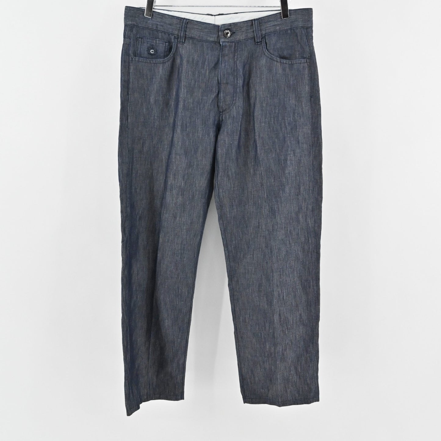 Canali Womens Trousers Size 54 Dark Chambray Classic Tapered Pants Made Italy