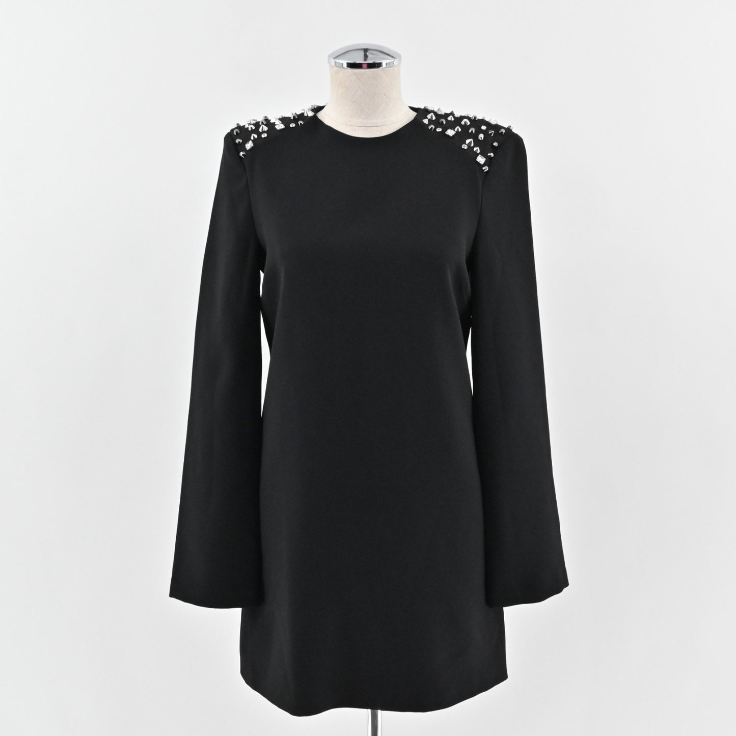 ZARA Studded Dress Size M Black Long Sleeve Shoulder Detail Mini Elevated Chic