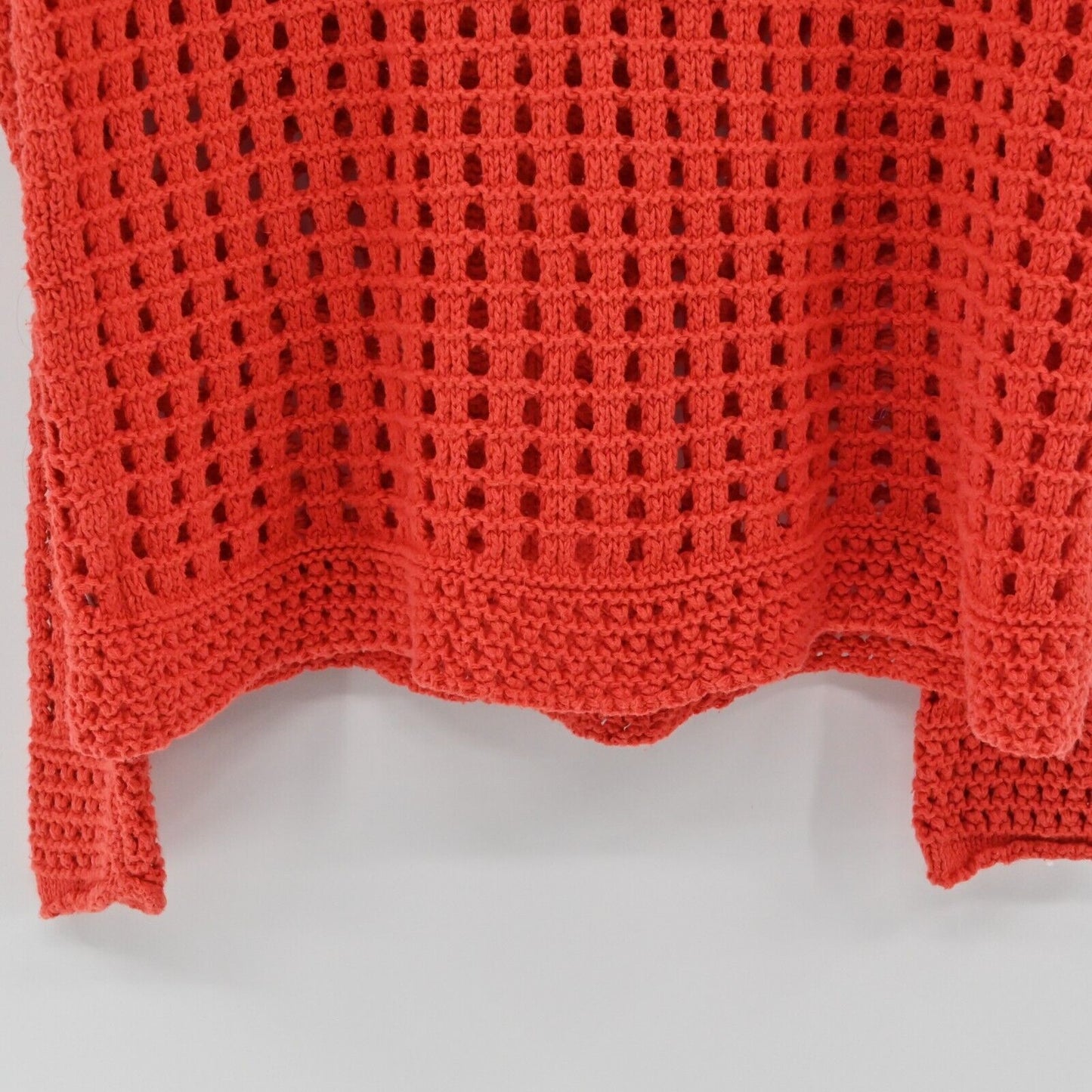 FREE PEOPLE Sweater Womens Size S Red Open Knit Long Sleeve Roll Neck Top Boxy