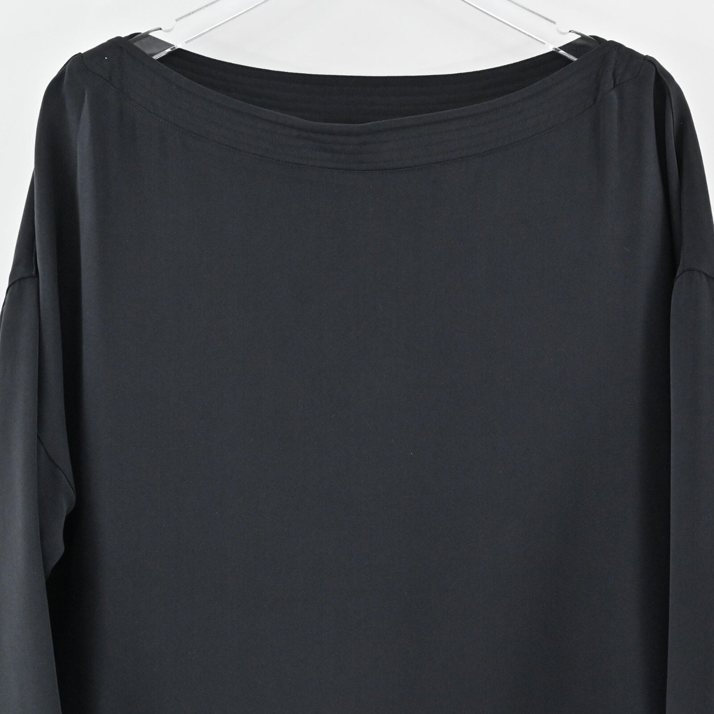 JENNIFER GEORGE Dress Size M Solid Black Silk Bateau Neck Long Sleeve Shift