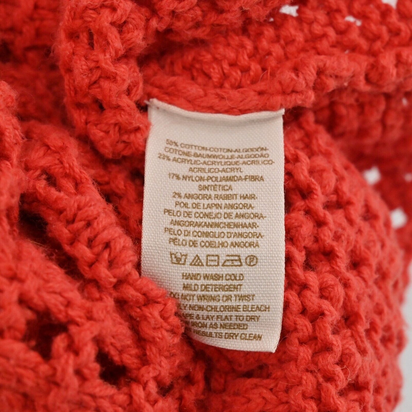 FREE PEOPLE Sweater Womens Size S Red Open Knit Long Sleeve Roll Neck Top Boxy