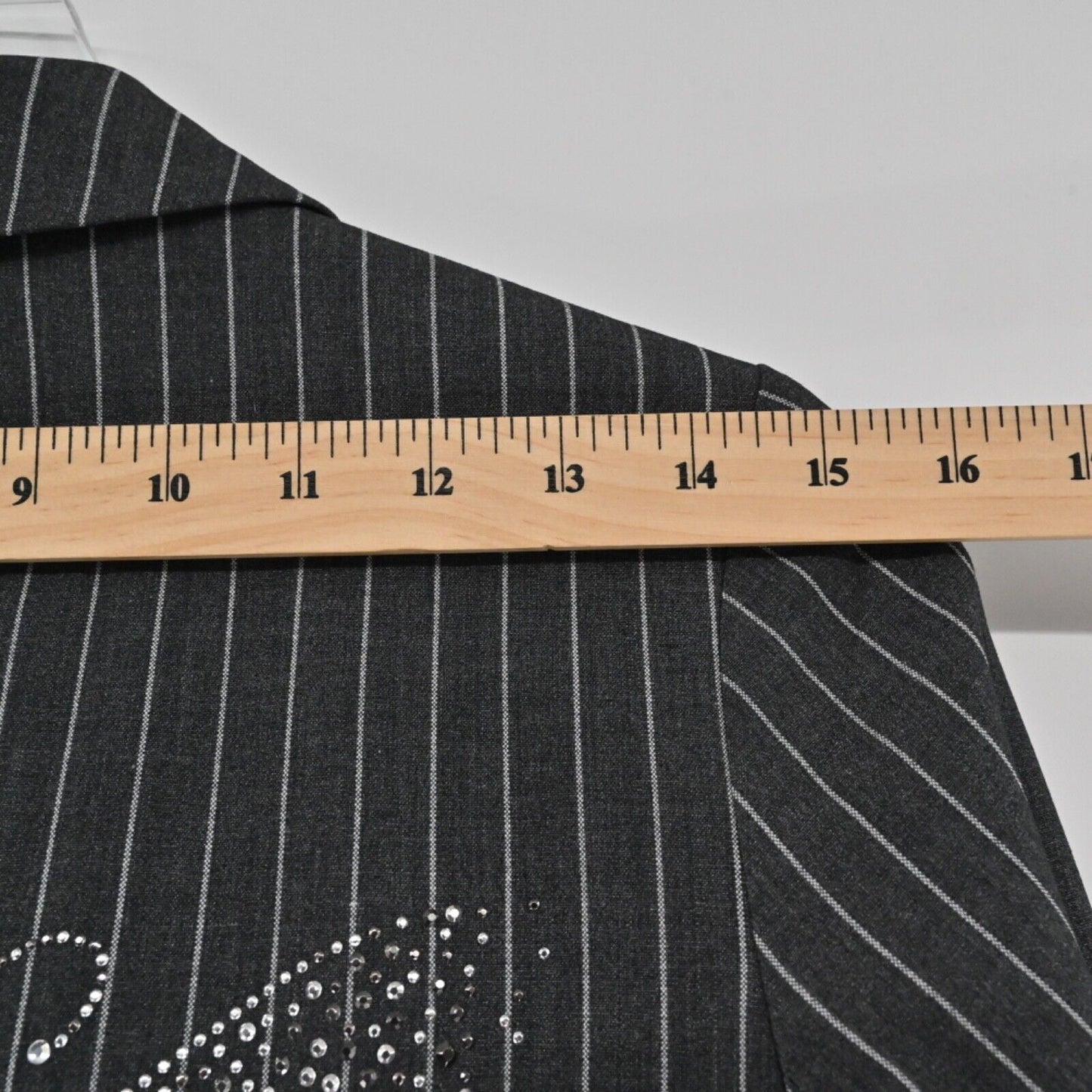 HIPCHIK COUTURE Blazer Womens Sz 8 Gray Pinstripe Rhinestone Butterfly Retro Y2K