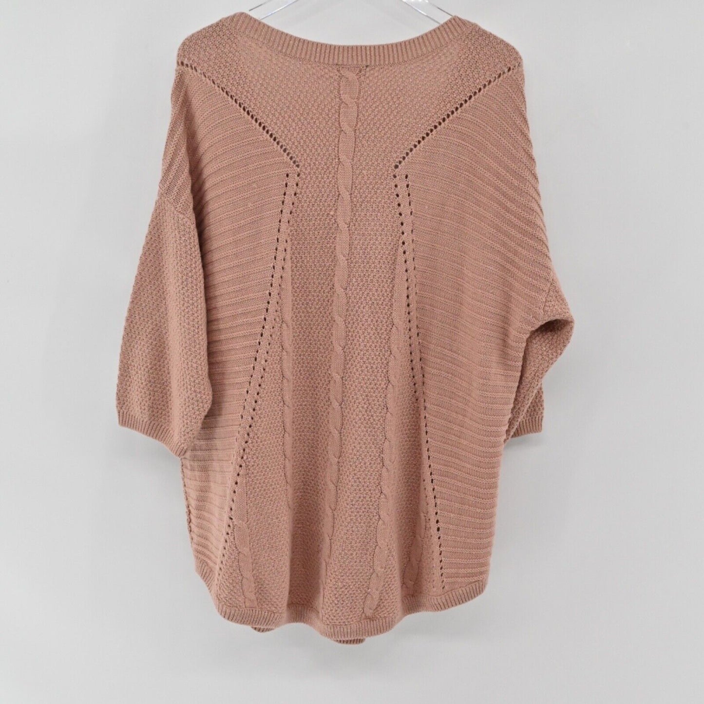 TORRID Sweater Women Sz 3X Pink Metallic Wool Blend Cable Knit Dolman 3/4 Sleeve